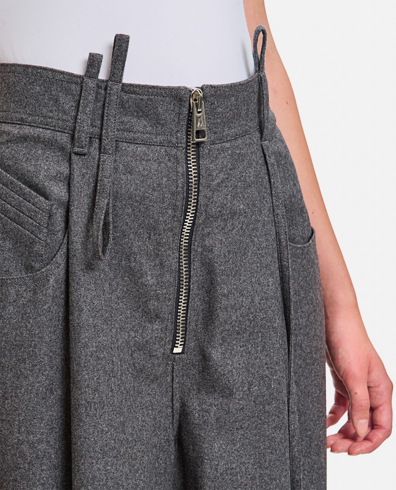 Shop Attico Dark Grey Wool Blend Palazzo Pant