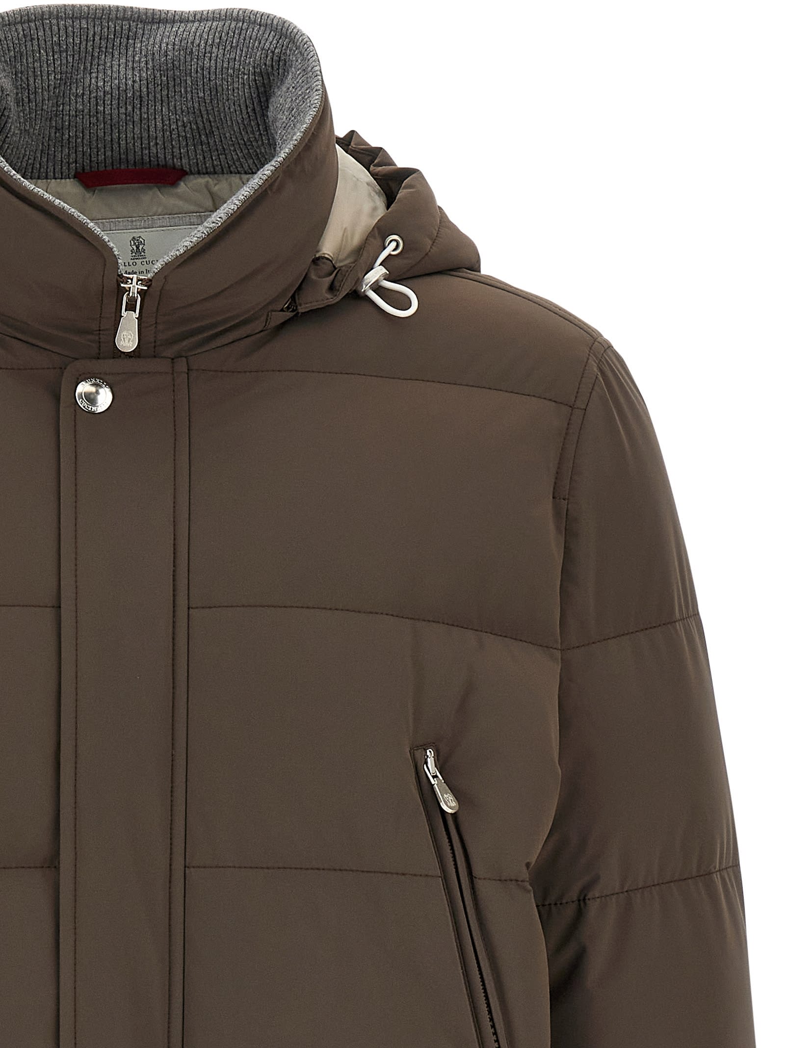 Brunello Cucinelli Knit Insert Down Jacket Puffer Jackets Brown In Brown