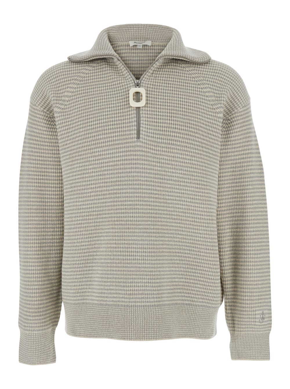 Jw Anderson Grey Sweater With Half Zip Closure On The Front In Cotton Piquet Man In Gray