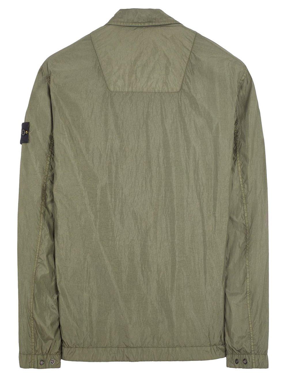 Shop Stone Island Crinkle Reps Zipped Shirt Jacket In Verde