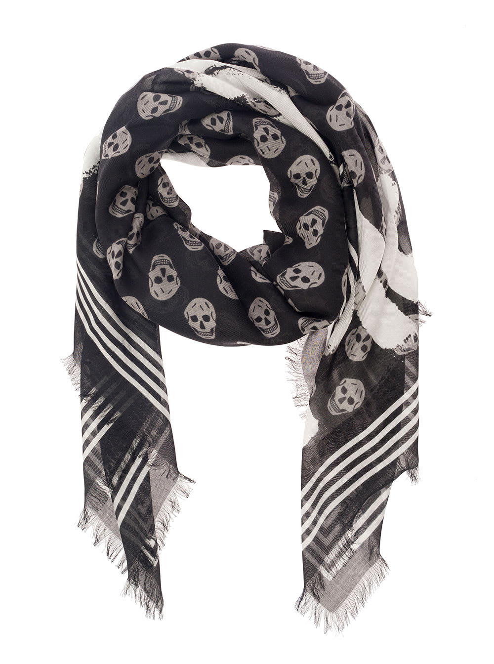 Shop Alexander Mcqueen Black Scarf With All-over Skull Print And Graffiti Logo In Modal Man