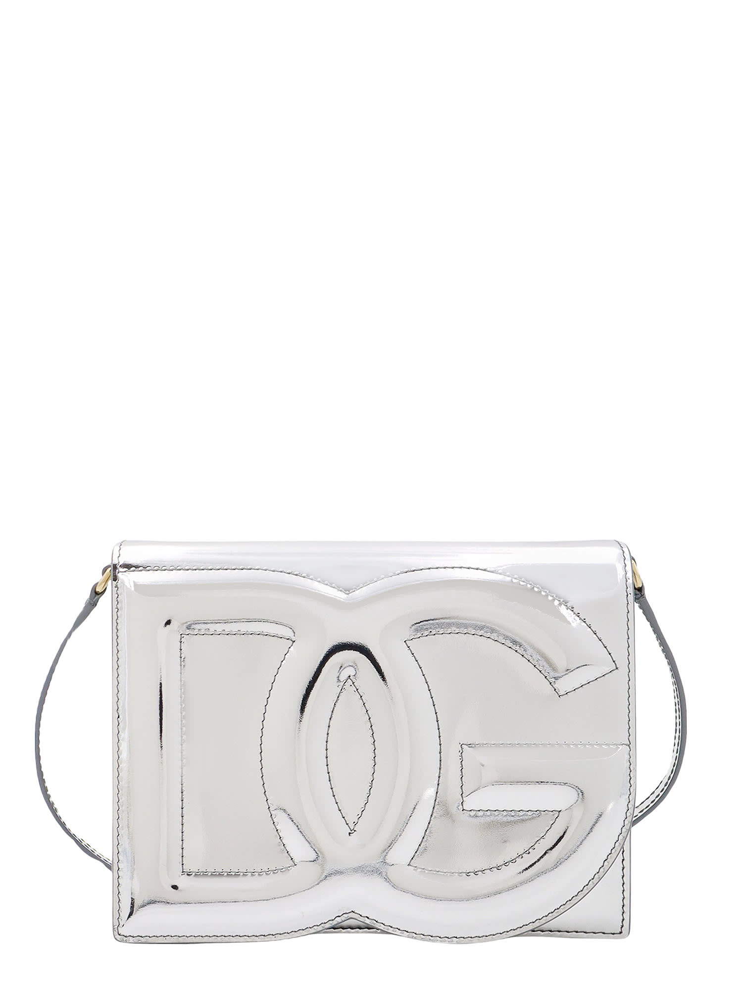 Shop Dolce & Gabbana Dg Logo Shoulder Bag In Argento