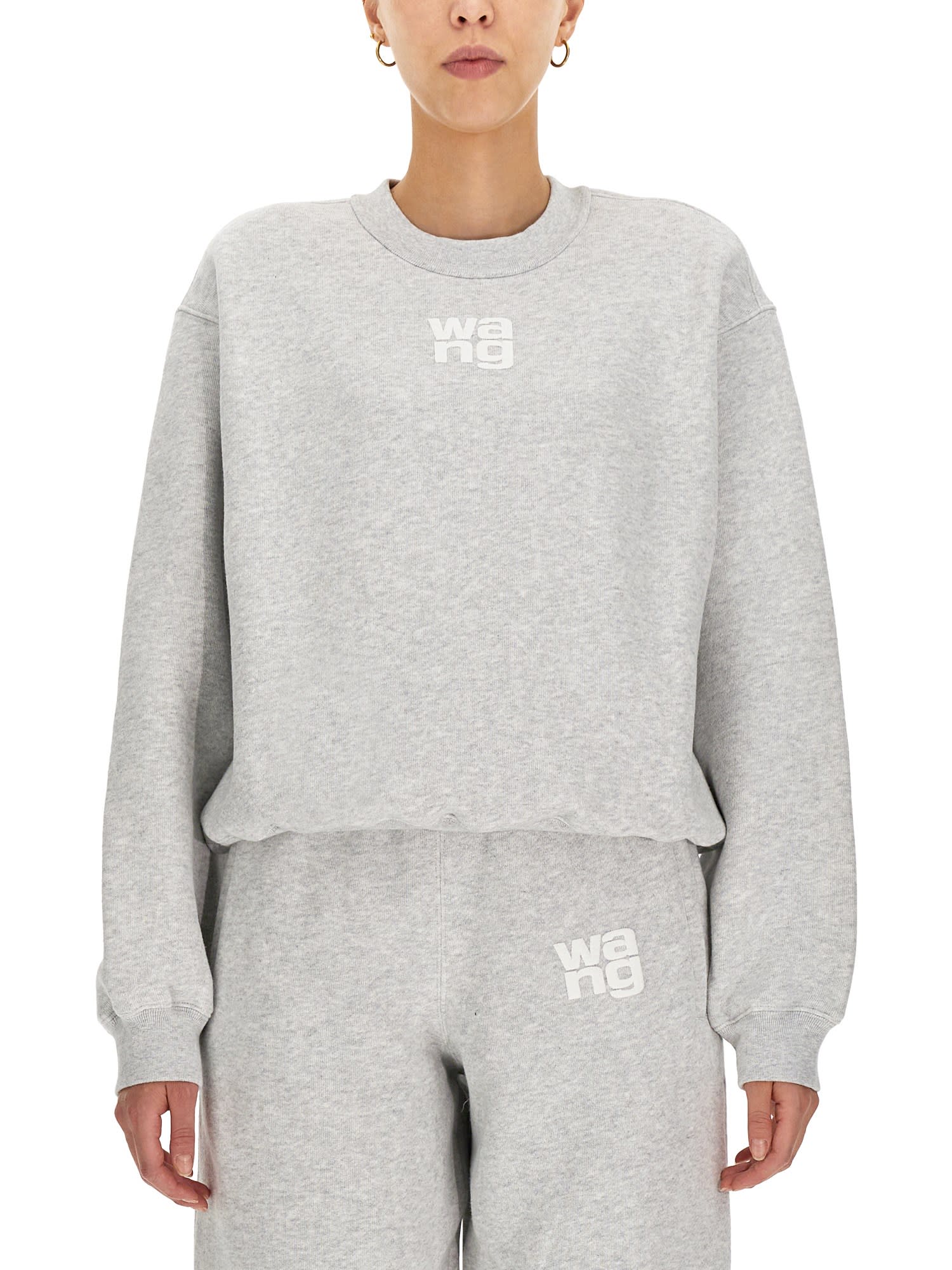 Shop Alexander Wang Sweatshirt With Embossed Logo In Light Heather Grey