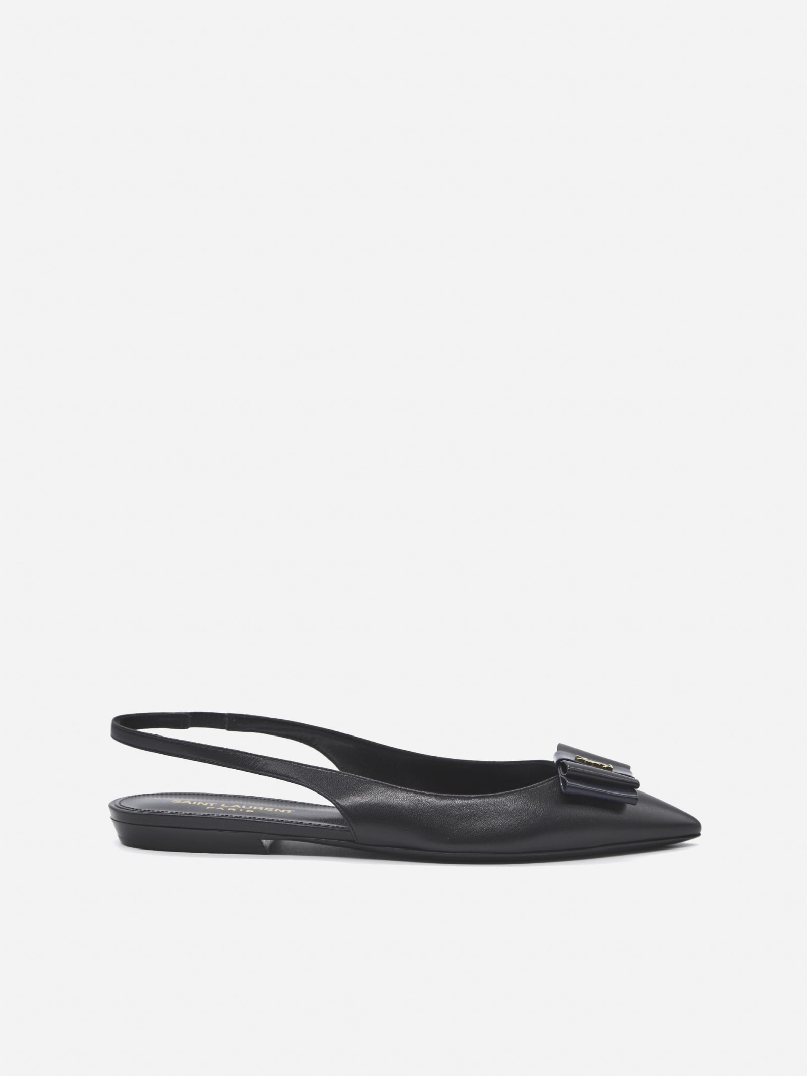 Saint Laurent Ana? Flat D?ollet?In Leather With Monogram Detail