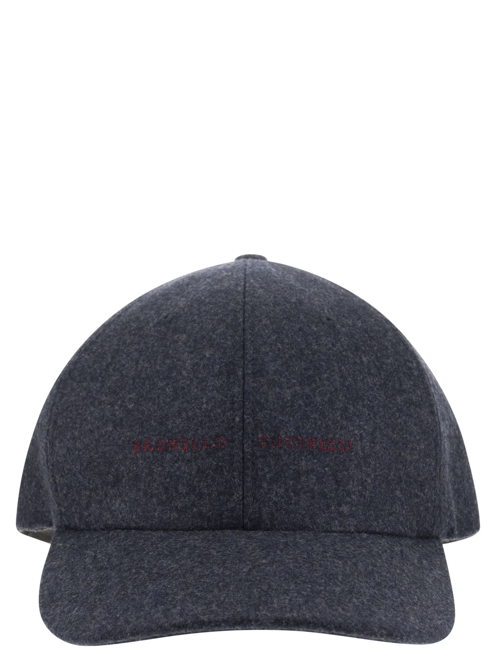 Brunello Cucinelli Virgin Wool Flannel Baseball Cap With Embroidery