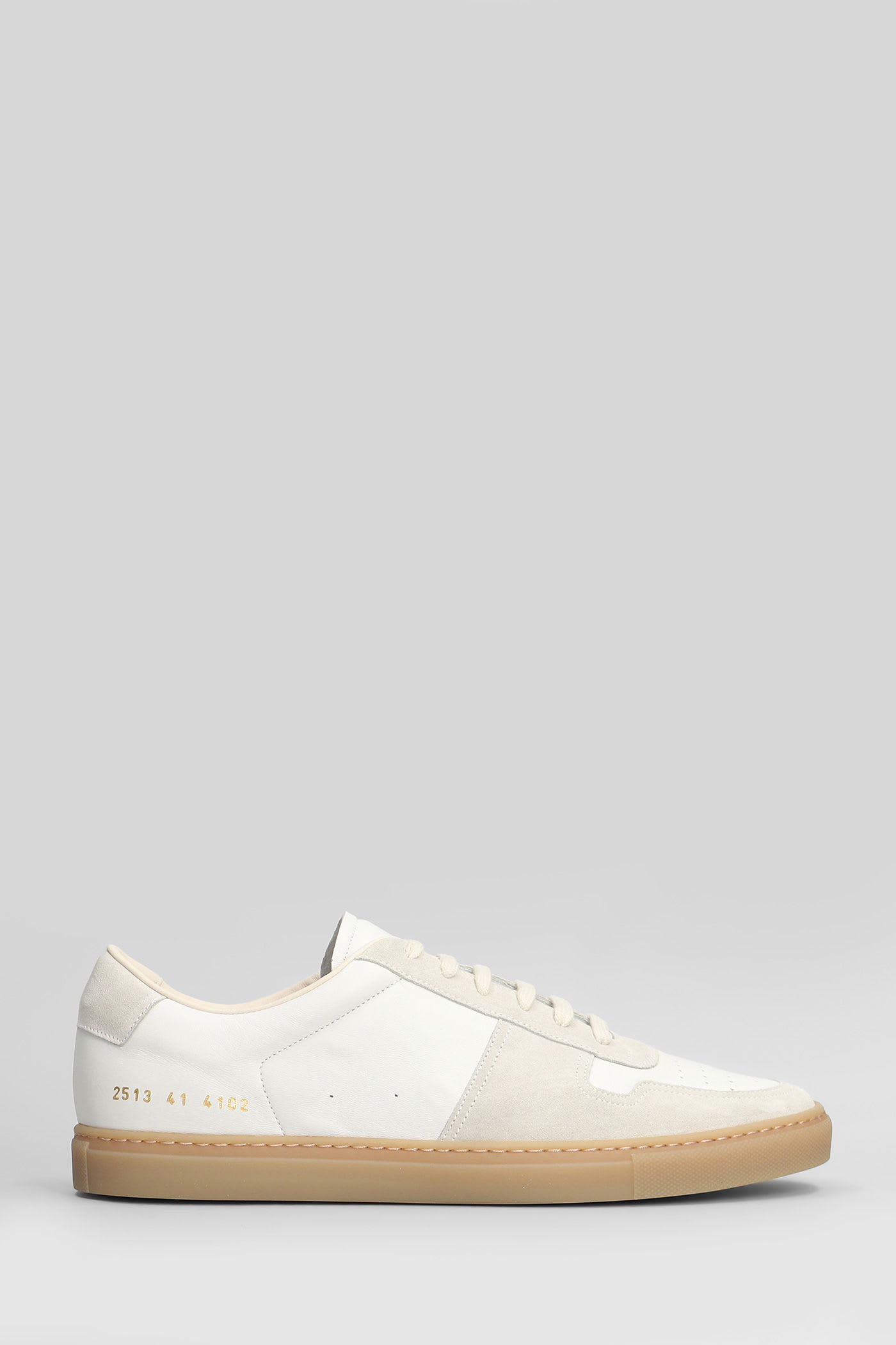 Common Projects Bball Slim Sneakers In White Suede And Leather In White