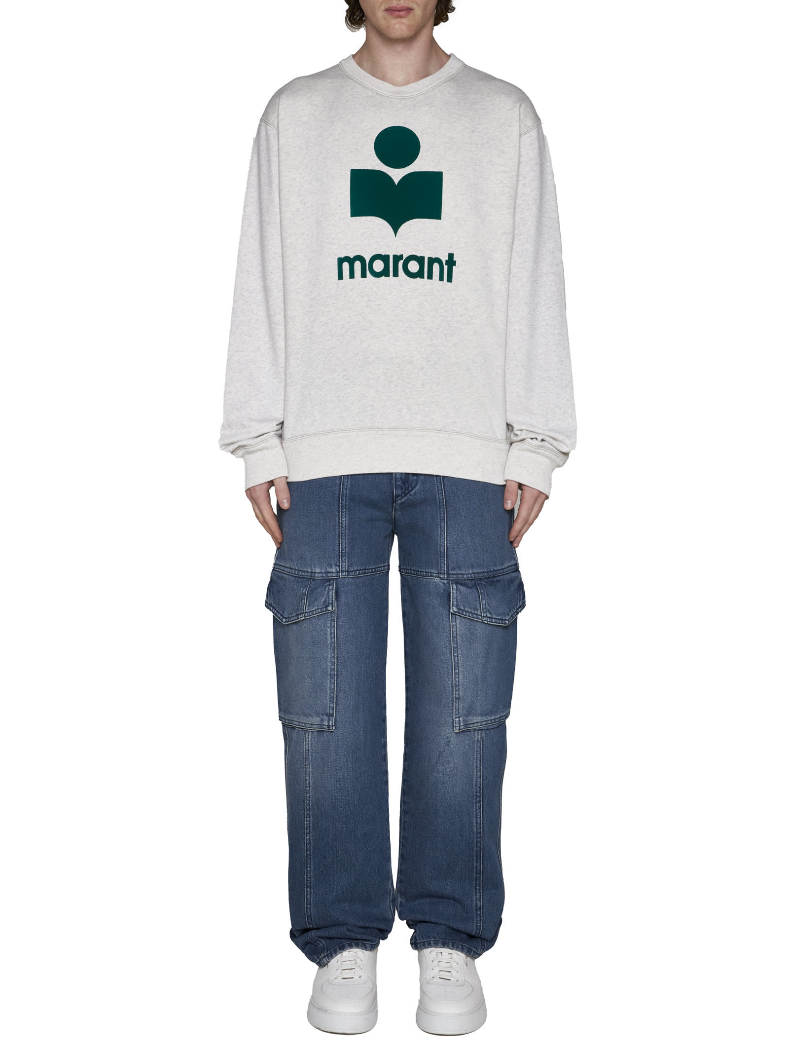 Shop Isabel Marant Sweater In Ecru/emerald