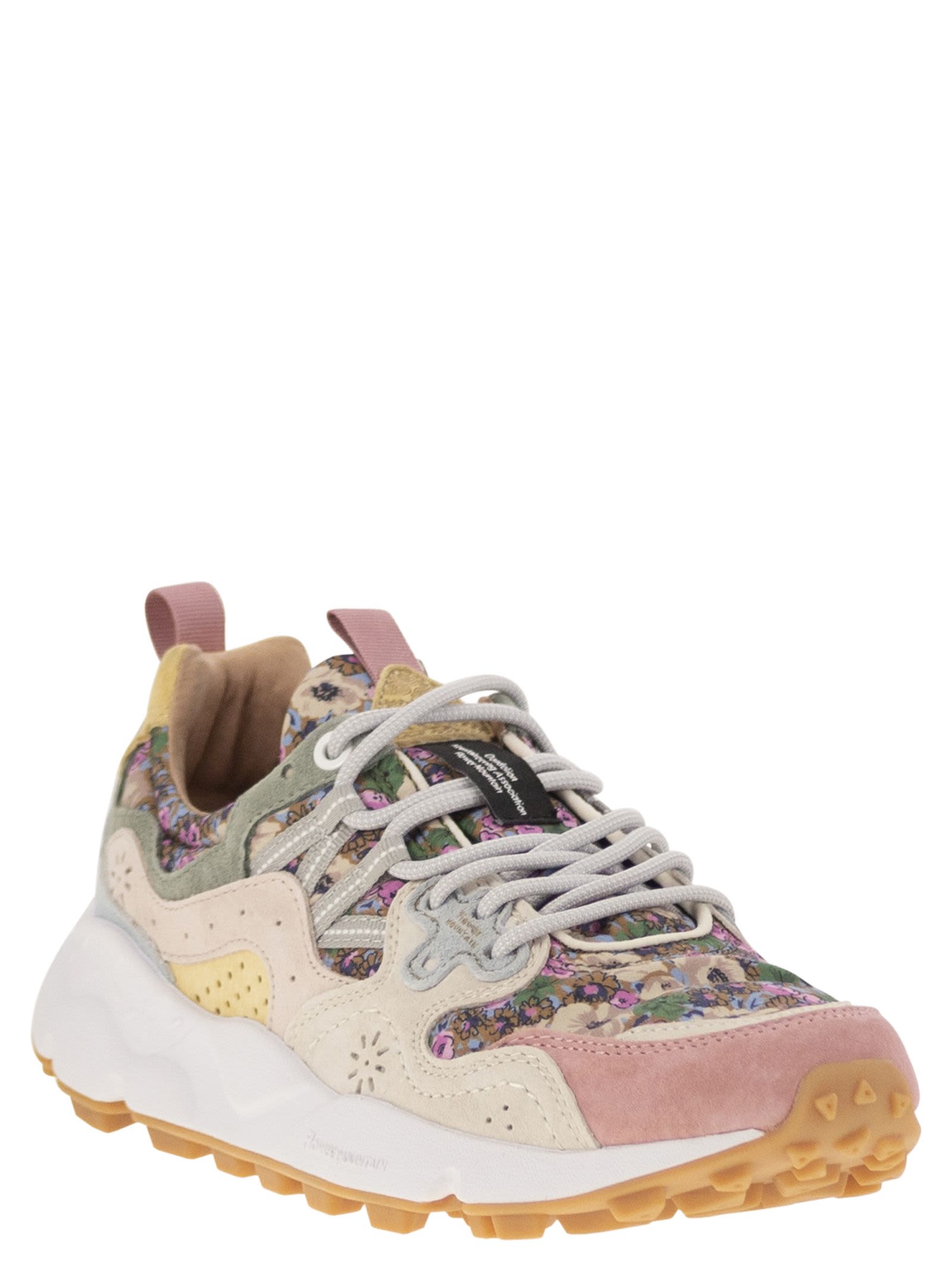 Flower Mountain Yamano 3 - Sneakers In Suede And Technical Fabric In Pink/milk