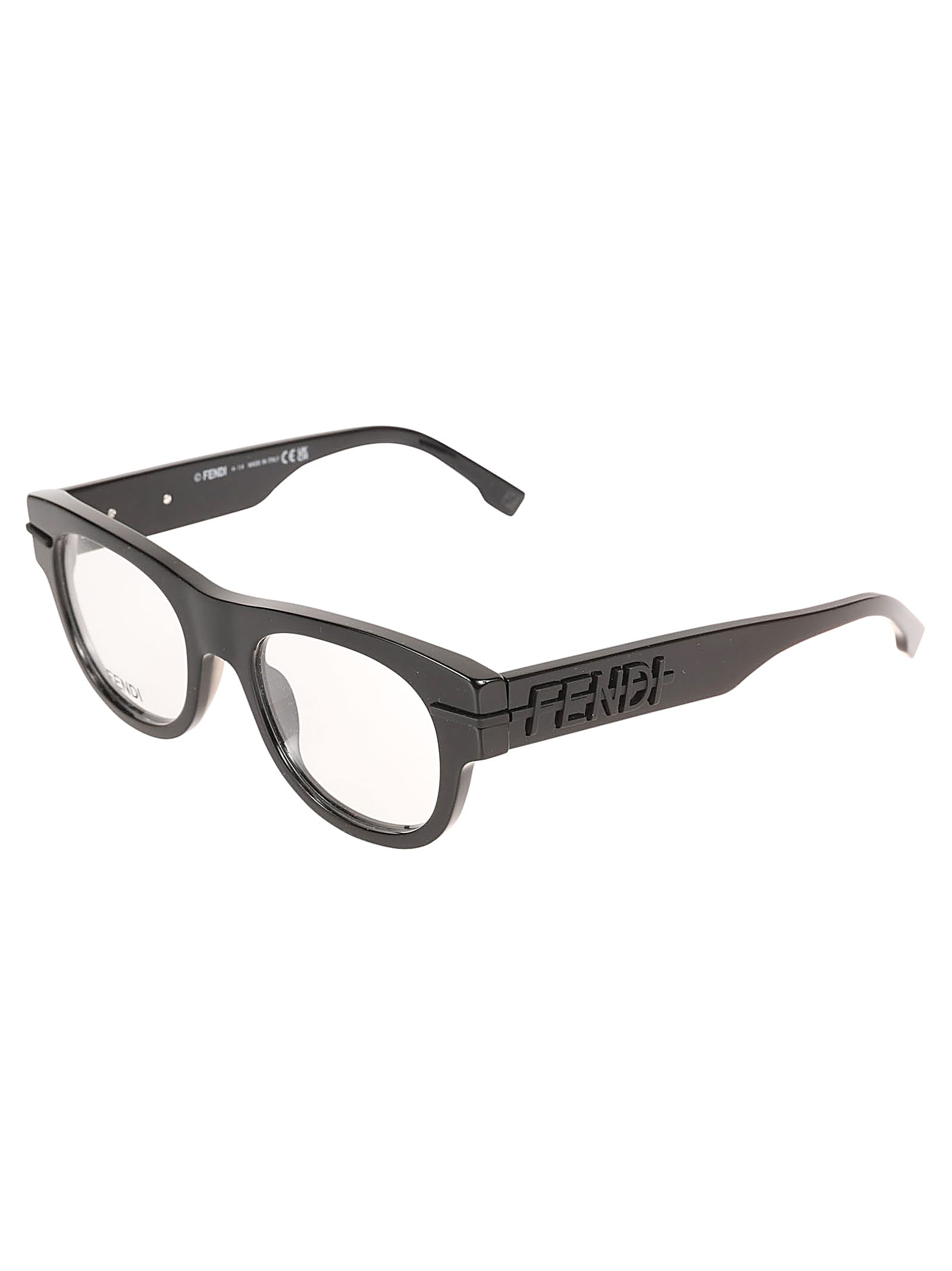 Shop Fendi Logo Embossed Glasses In 001 - Black