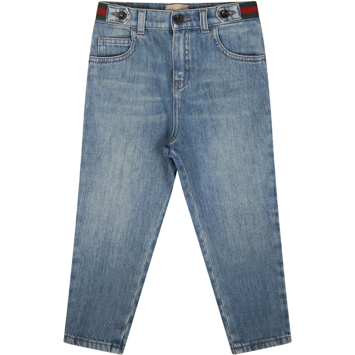 Gucci Blue Jeans For Baby Boy With Web Detail