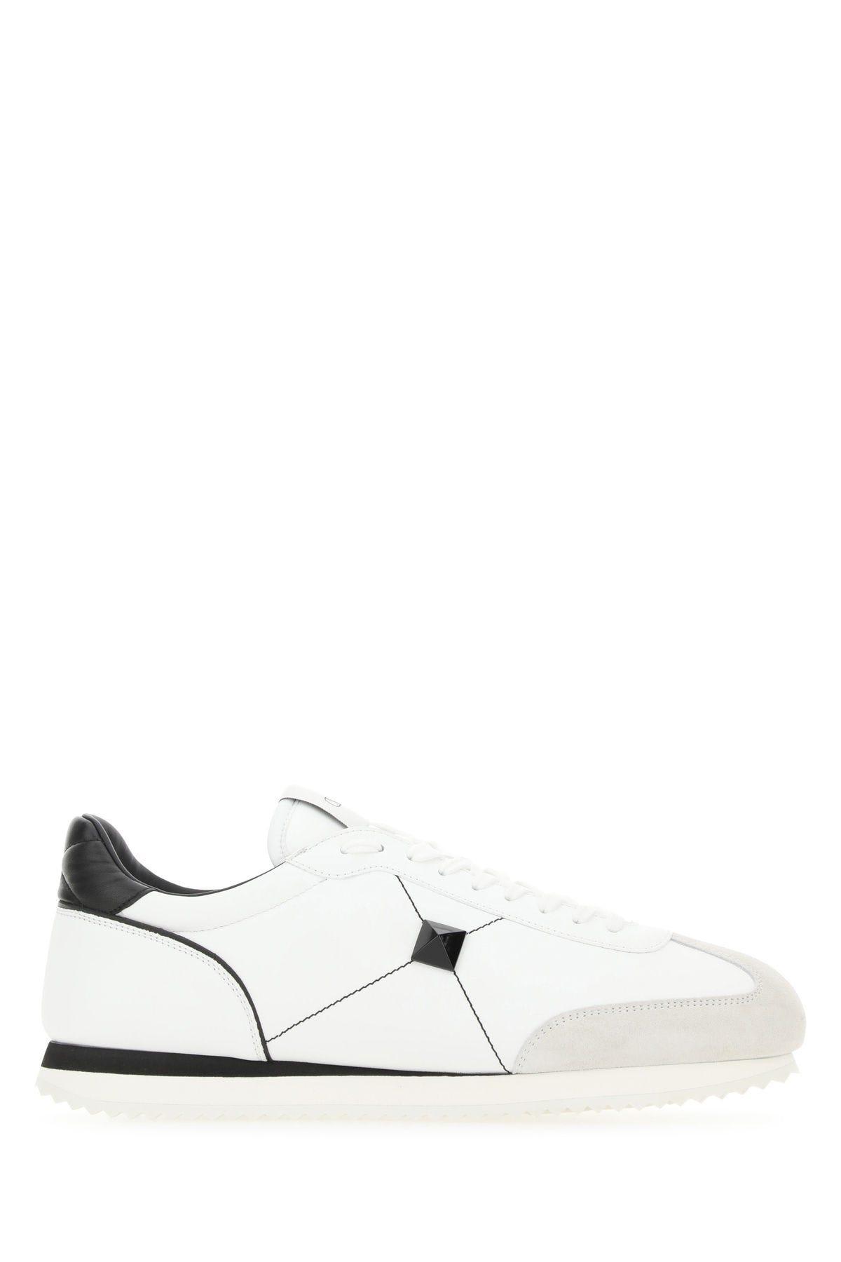 Valentino Garavani White Leather Stud Around Sneakers In Bianco/nero