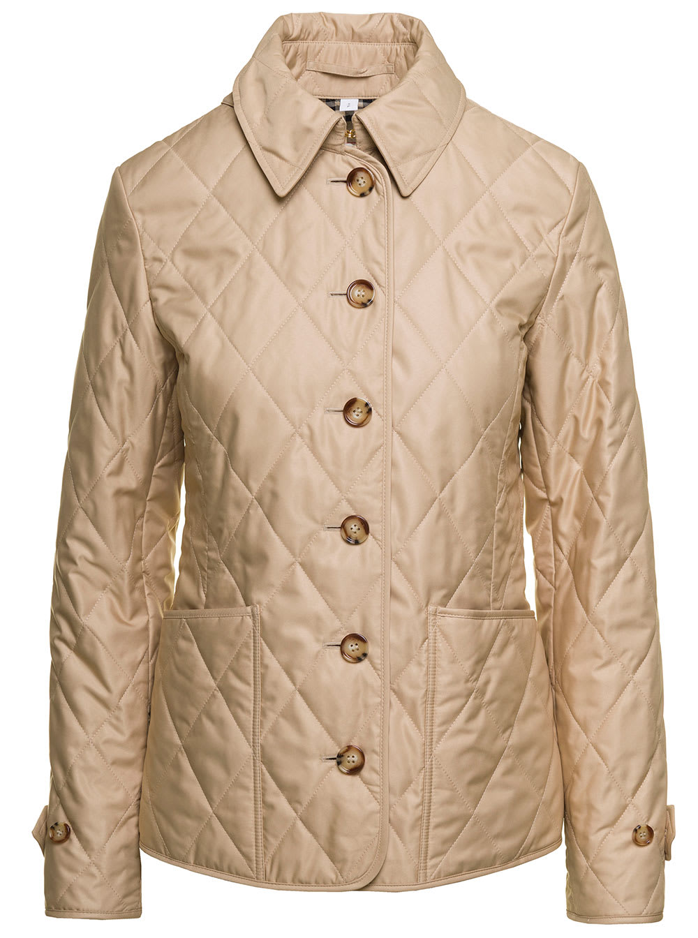 Burberry Beige Single-breasted Down Jacket With Quilted Texture In Stretch Fabric Woman