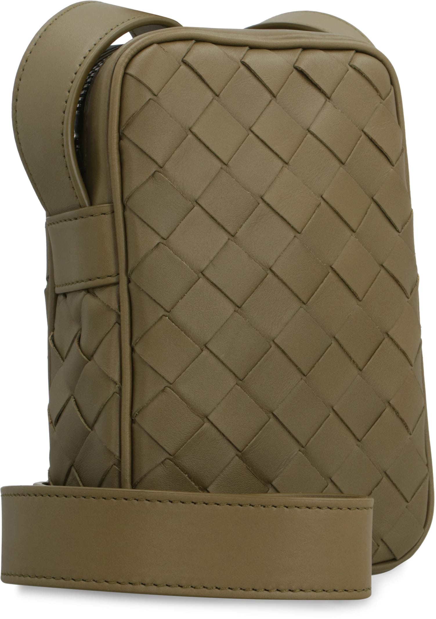Shop Bottega Veneta Leather Smartphone Case/shoulder Bad In Khaki