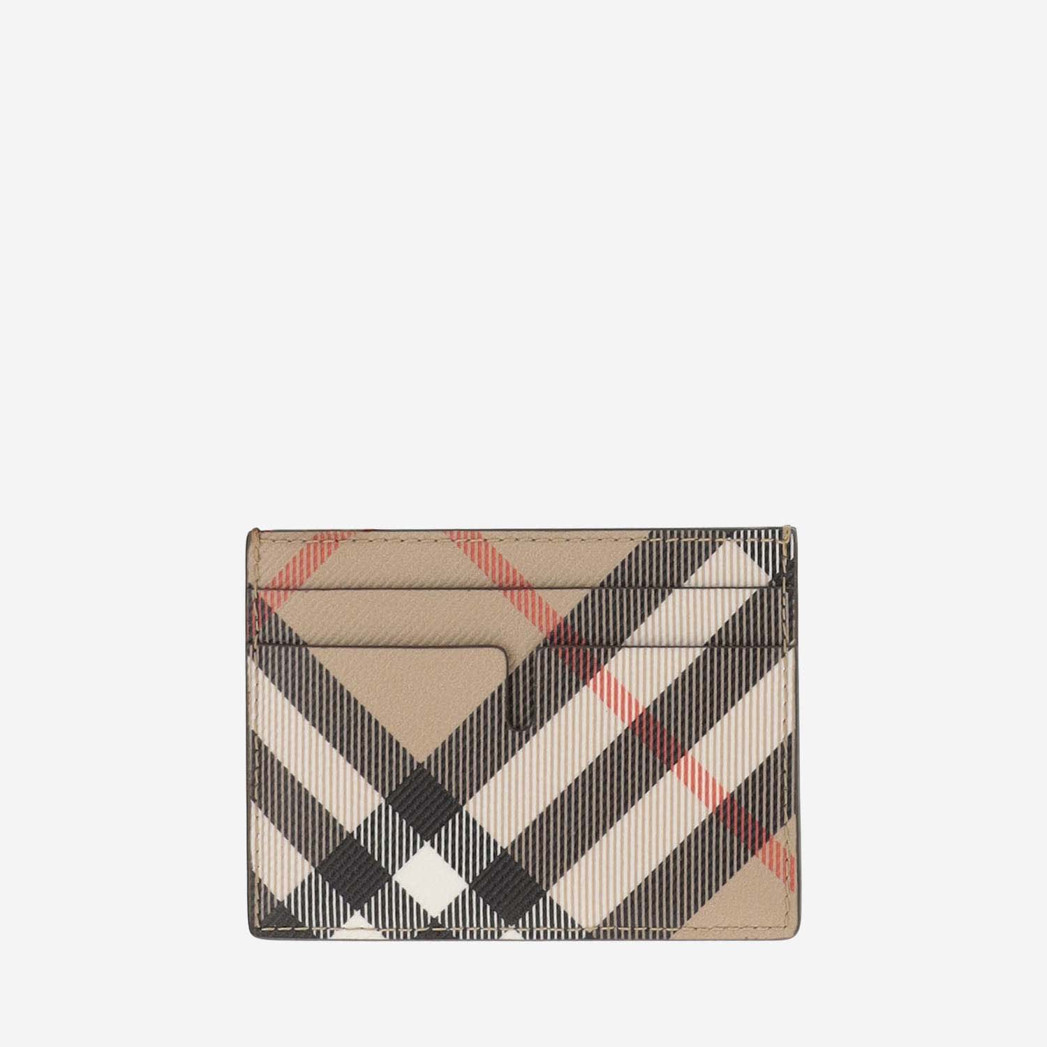 Burberry Signature Pattern Compact Rectangular Card Holder In Sand