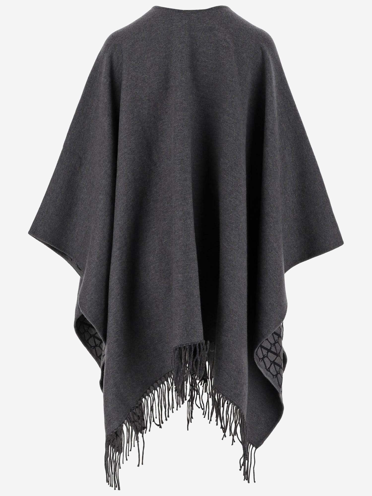 Shop Valentino Wool Blend Iconographe Toile Poncho In Grey