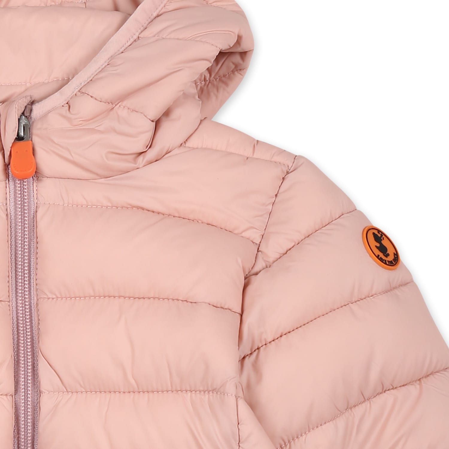 Save The Duck Pink Down Jacket For Baby Girl With Logo In Pink