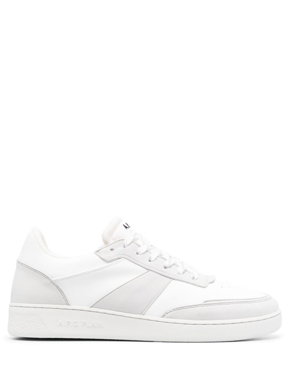 APC WHITE LOW TOP SNEAKERS WITH EMBOSSED LOGO IN FAUX LEATHER WOMAN