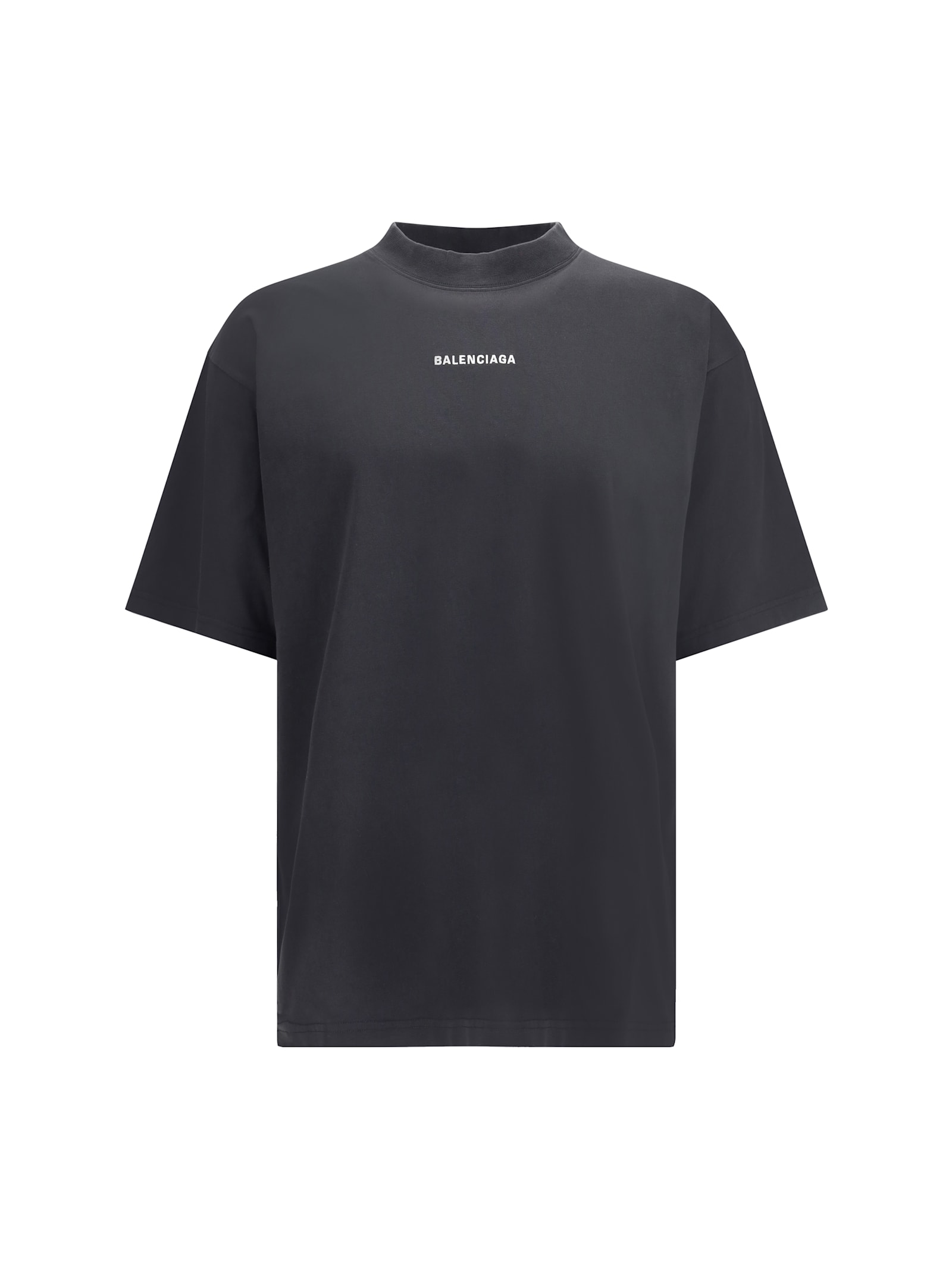 Balenciaga Men Black Crewneck T-shirt With Logo Lettering On The Front And Logo Patch On The Sleeve  In Gray