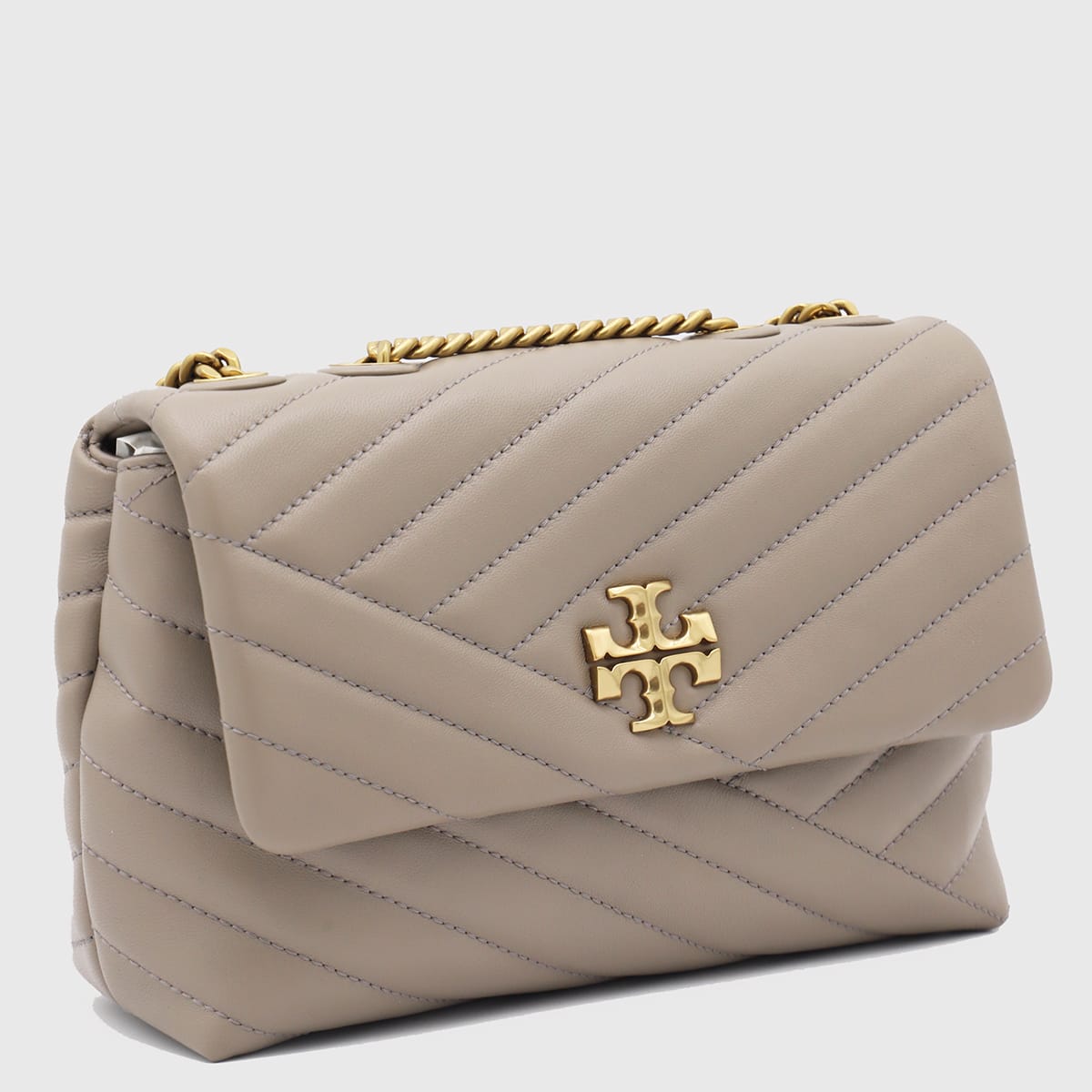 Shop Tory Burch Beige Leather Kira Shoulder Bag In Gray Heron