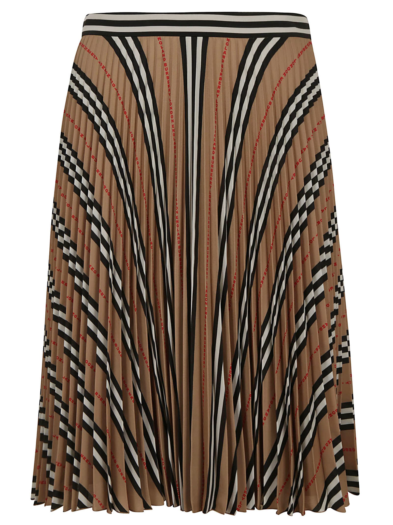 Burberry Pleated Detail Striped Print Skirt In Archive Beige Ip S (beige)