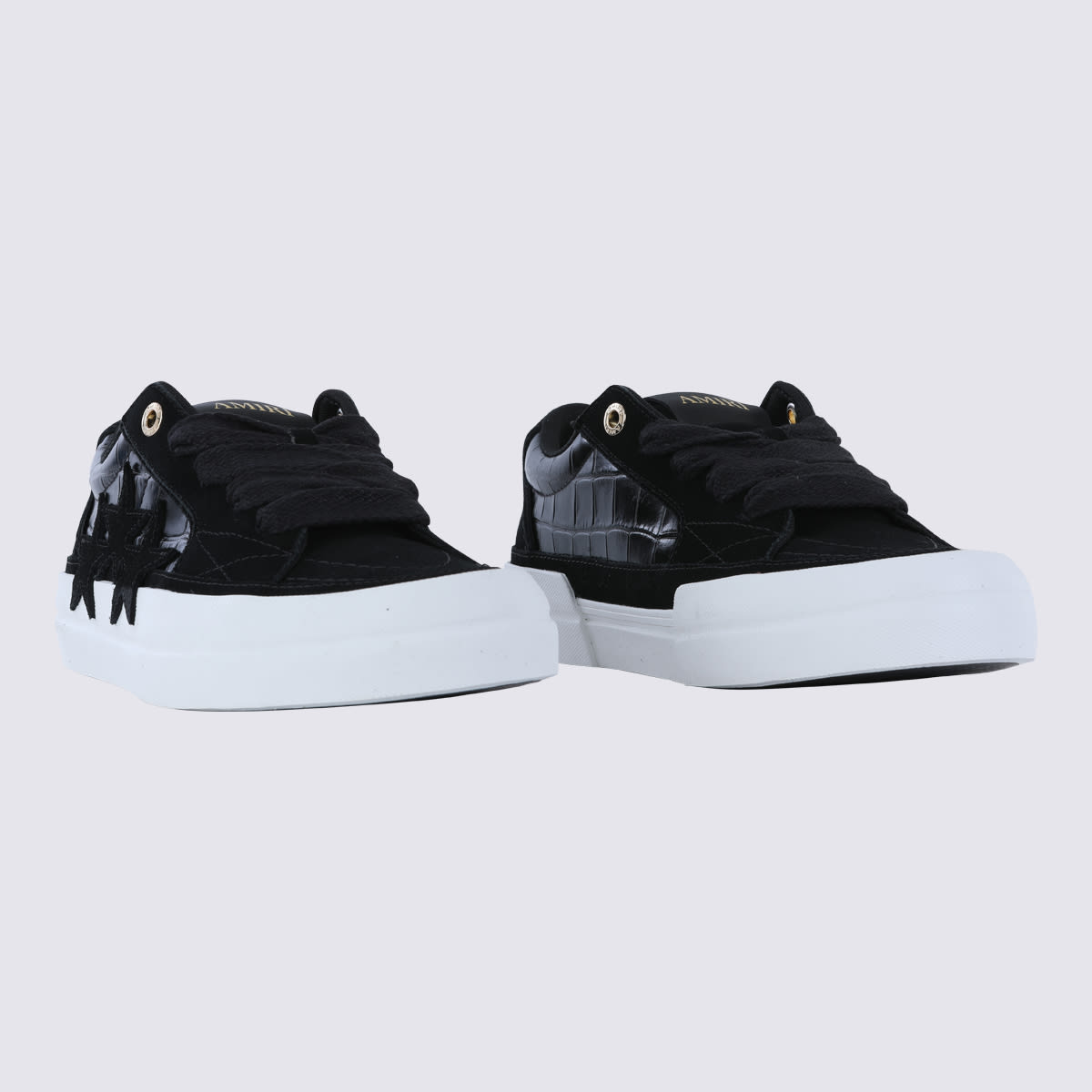 Amiri Sunset Skate Crocodile-effect Suede Sneakers In Black