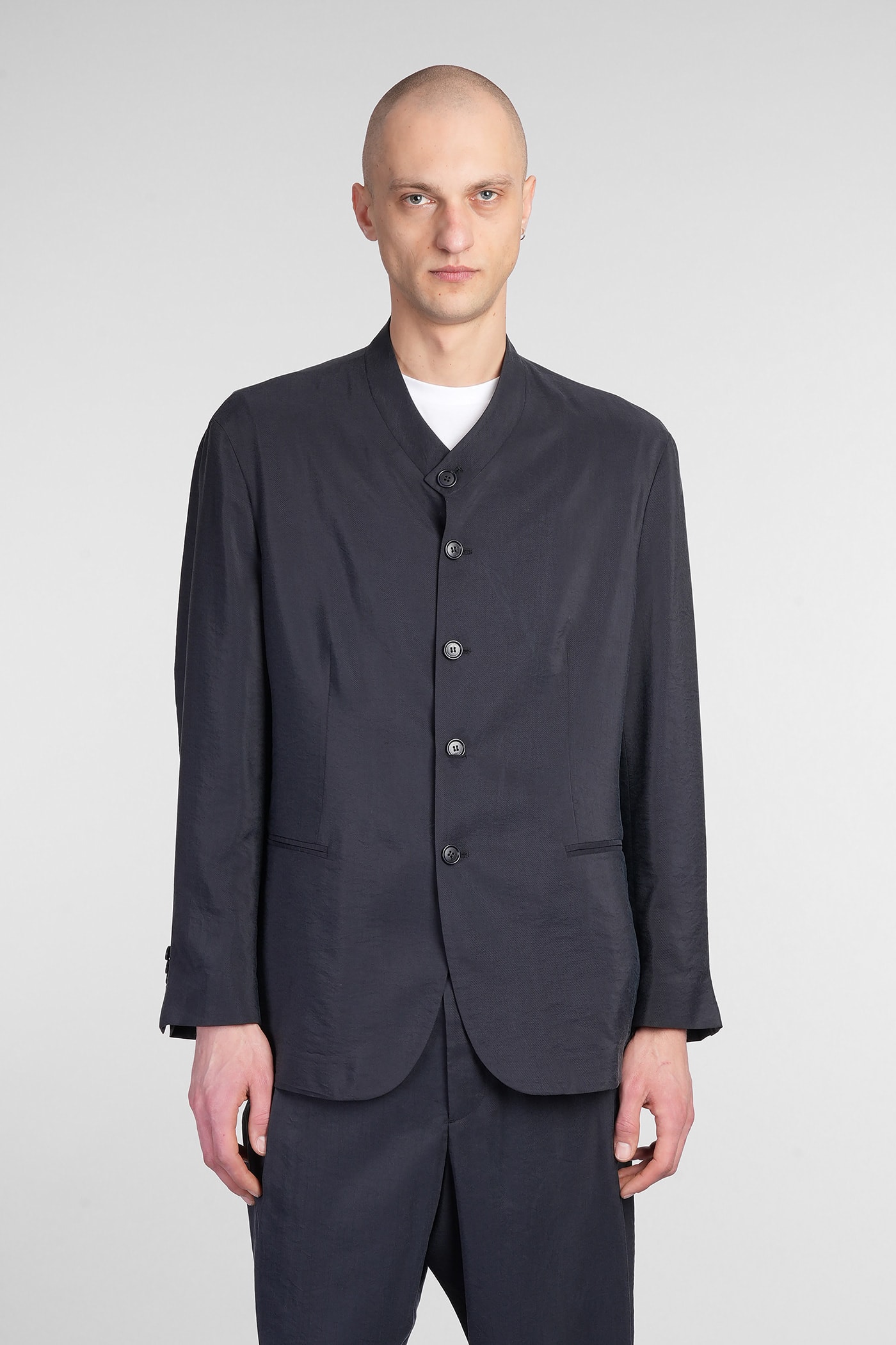 Giorgio Armani Blazer In Blue Silk In Blue