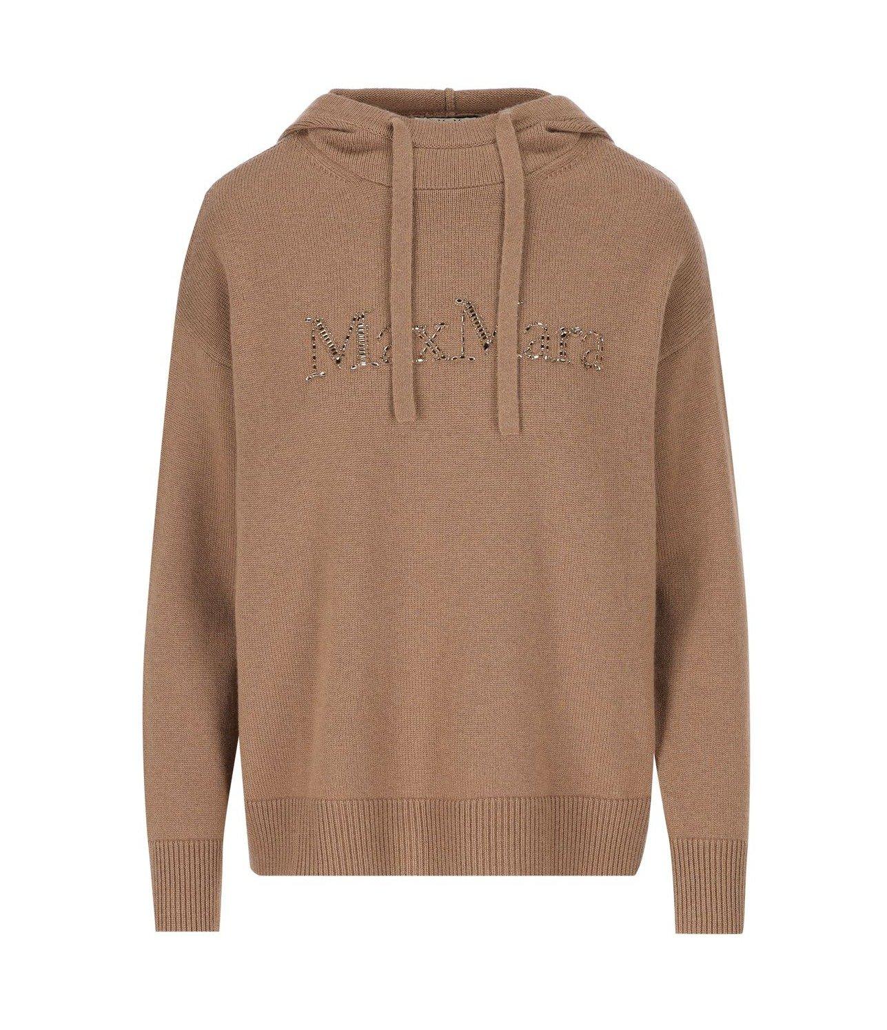 Shop 's Max Mara Logo Embellished Knitted Hoodie In Cammello