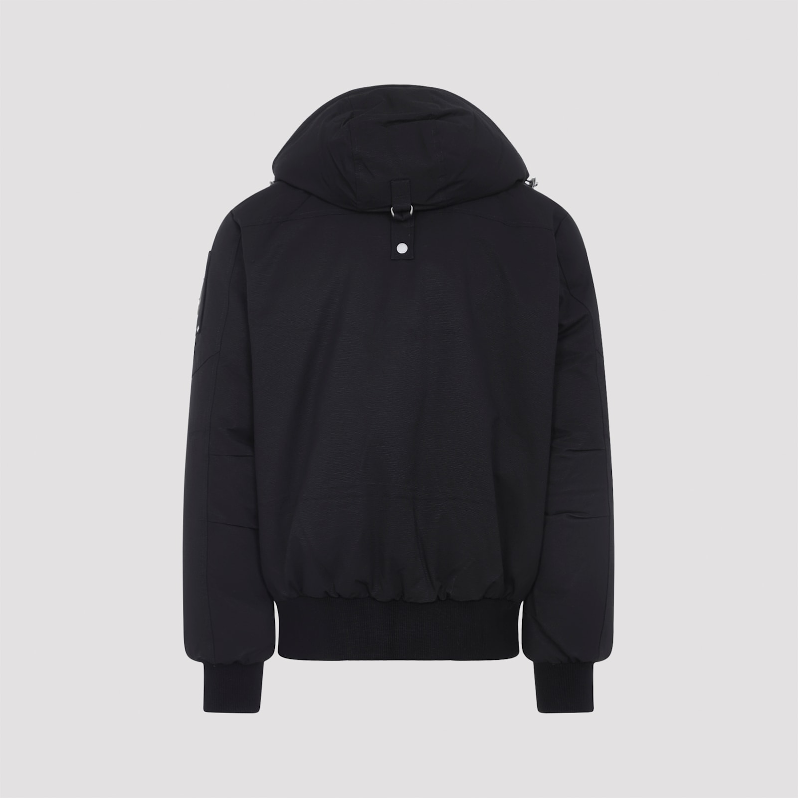 Moose Knuckles Shearling Trim Down Bomber Jacket In Black