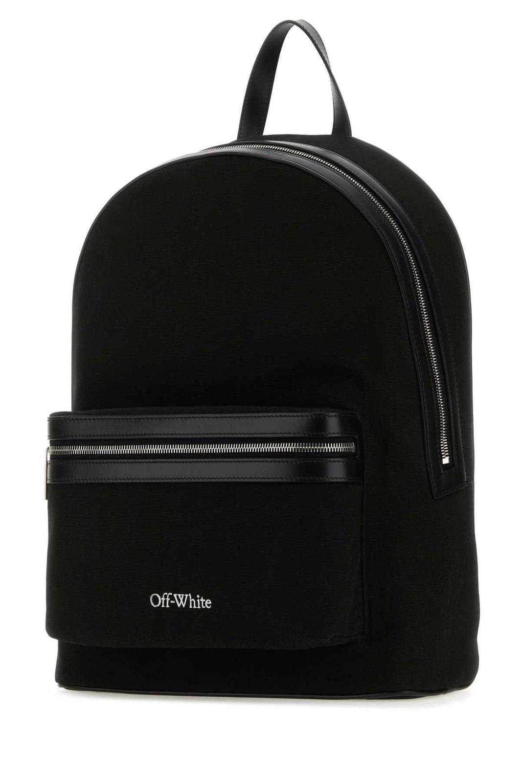 Shop Off-white Logo Embroidered Zipped Backpack In Black