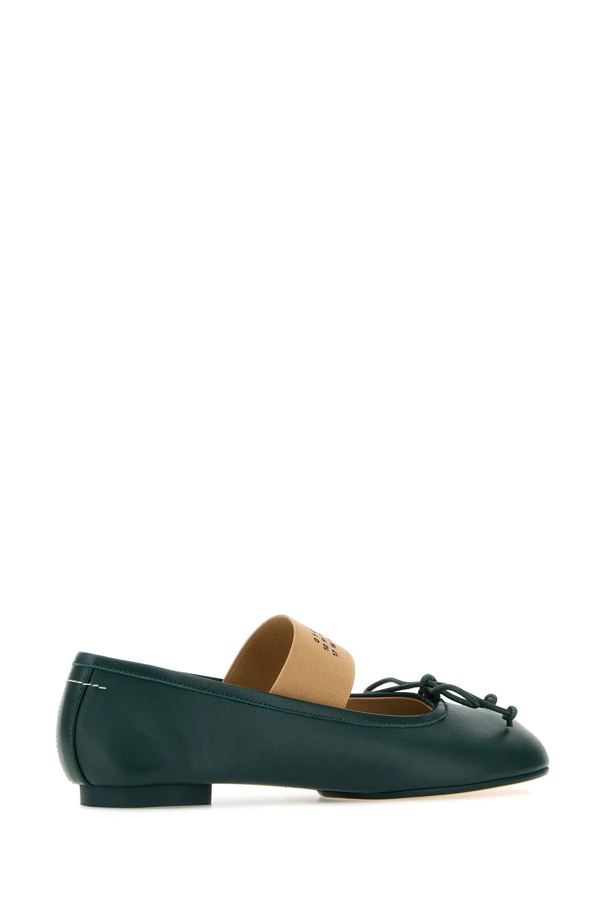 Shop Mm6 Maison Margiela Leather Anatomic Ballerinas In Greengables