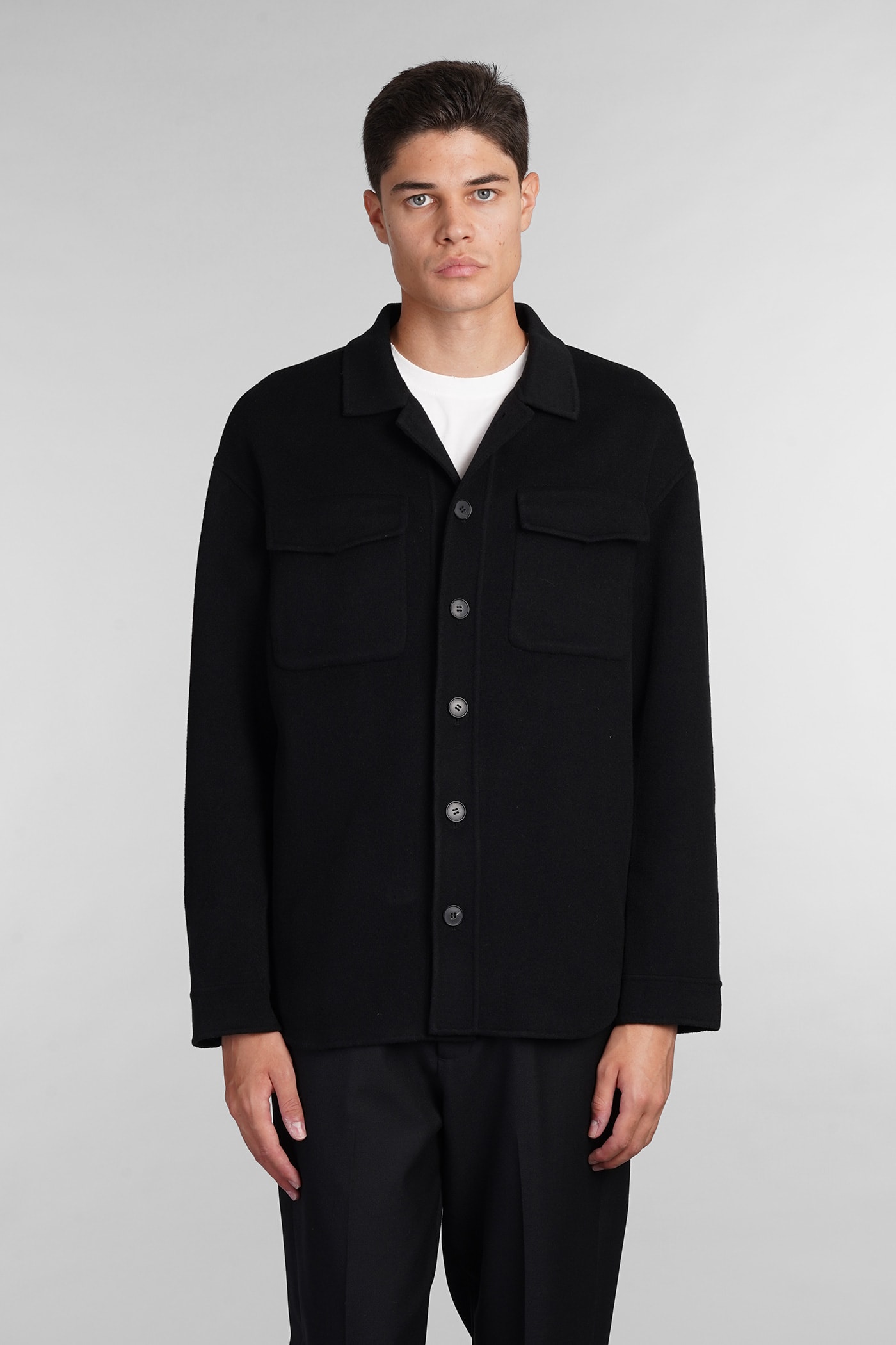 Shirt Double Casual Jacket In Black Wool