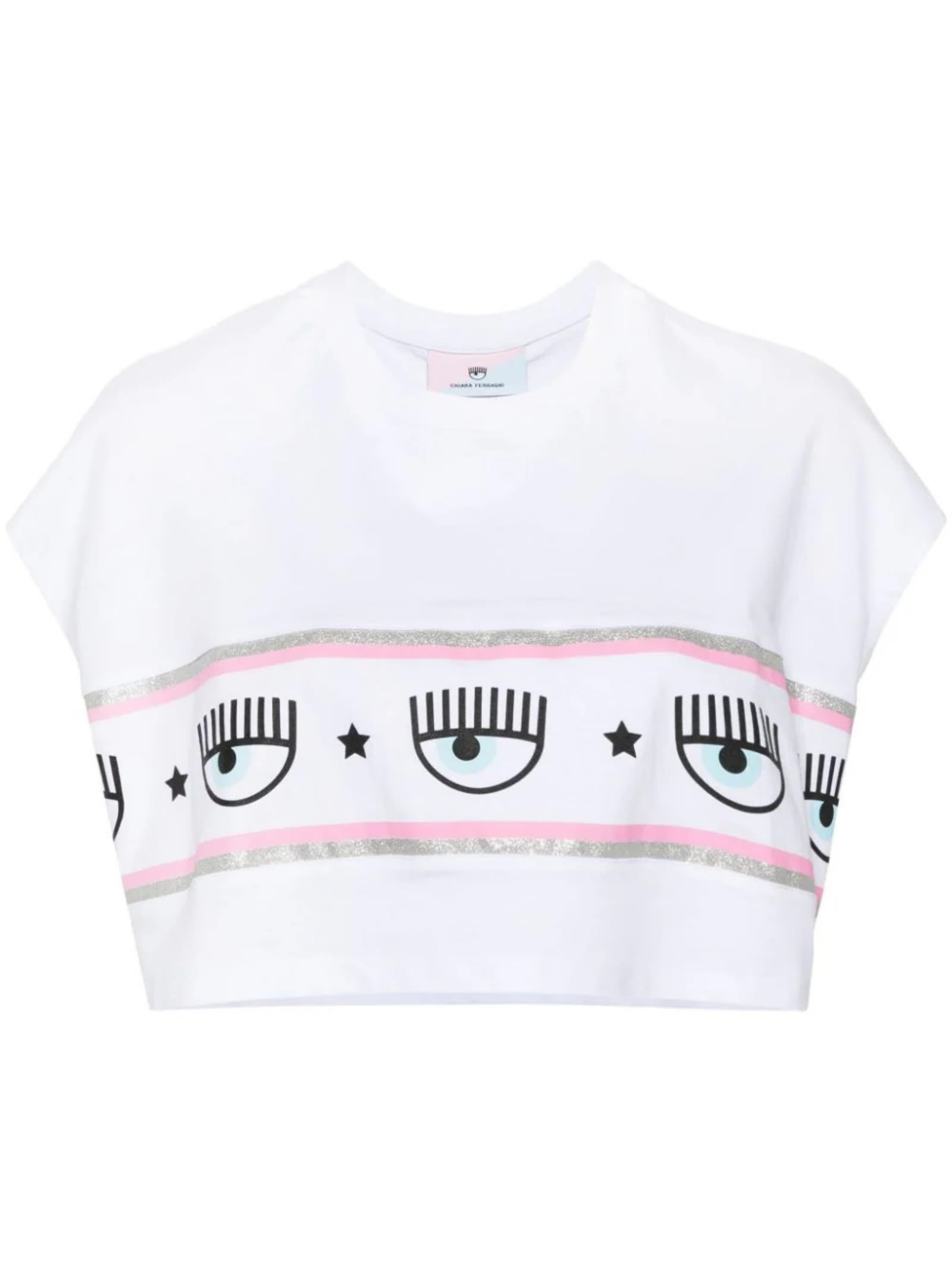 Chiara Ferragni Eyelike-glittered Cropped T-shirt In White