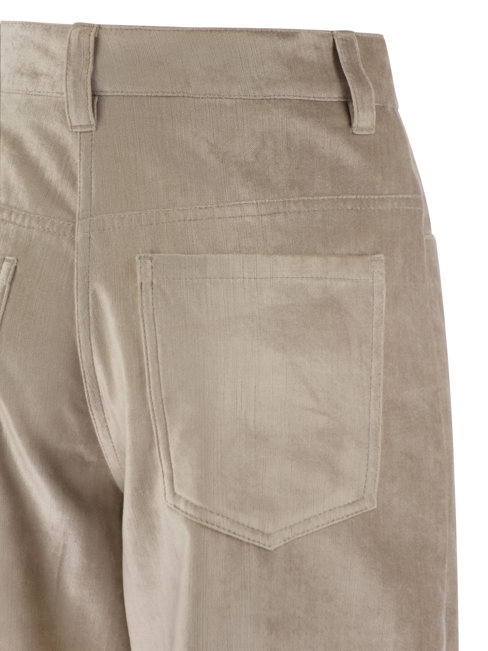 Shop Brunello Cucinelli Sleek Velvet Cotton And Viscose Loose Trousers In Beige