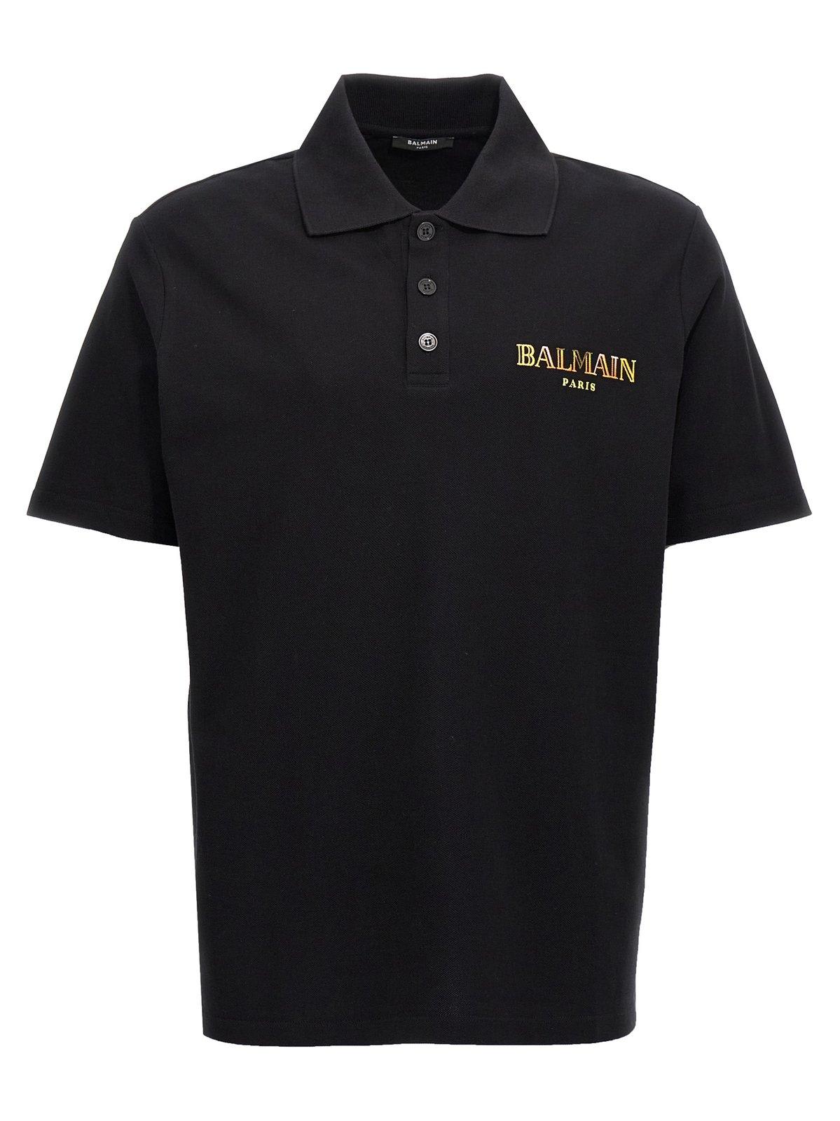 Shop Balmain Vintage Logo Embroidered Polo Shirt In Black