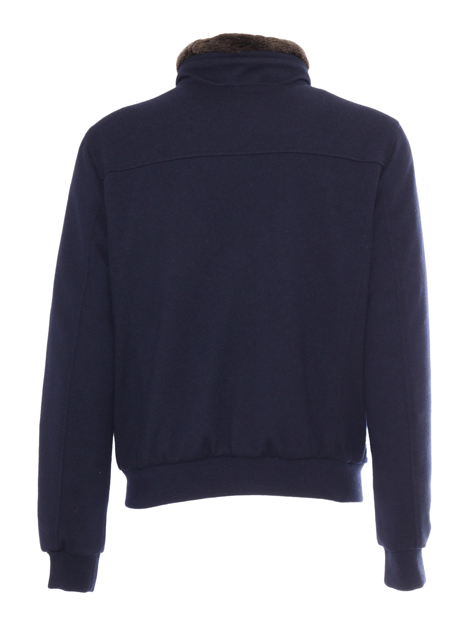 Moorer Padded Fleece Zip-up Jacket With Detachable Faux-fur Collar In Blue