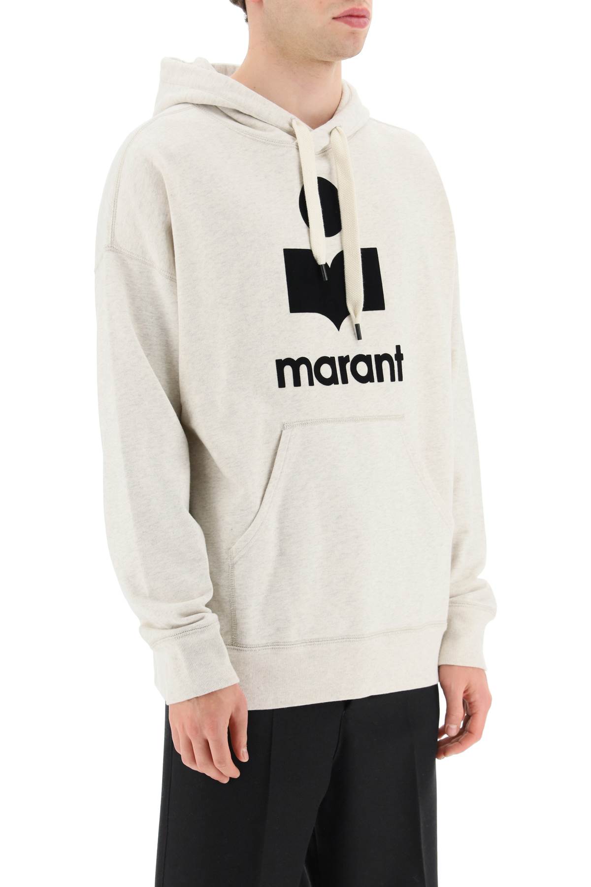 Shop Isabel Marant Miley Hoodie With Flocked Logo In Neutrals