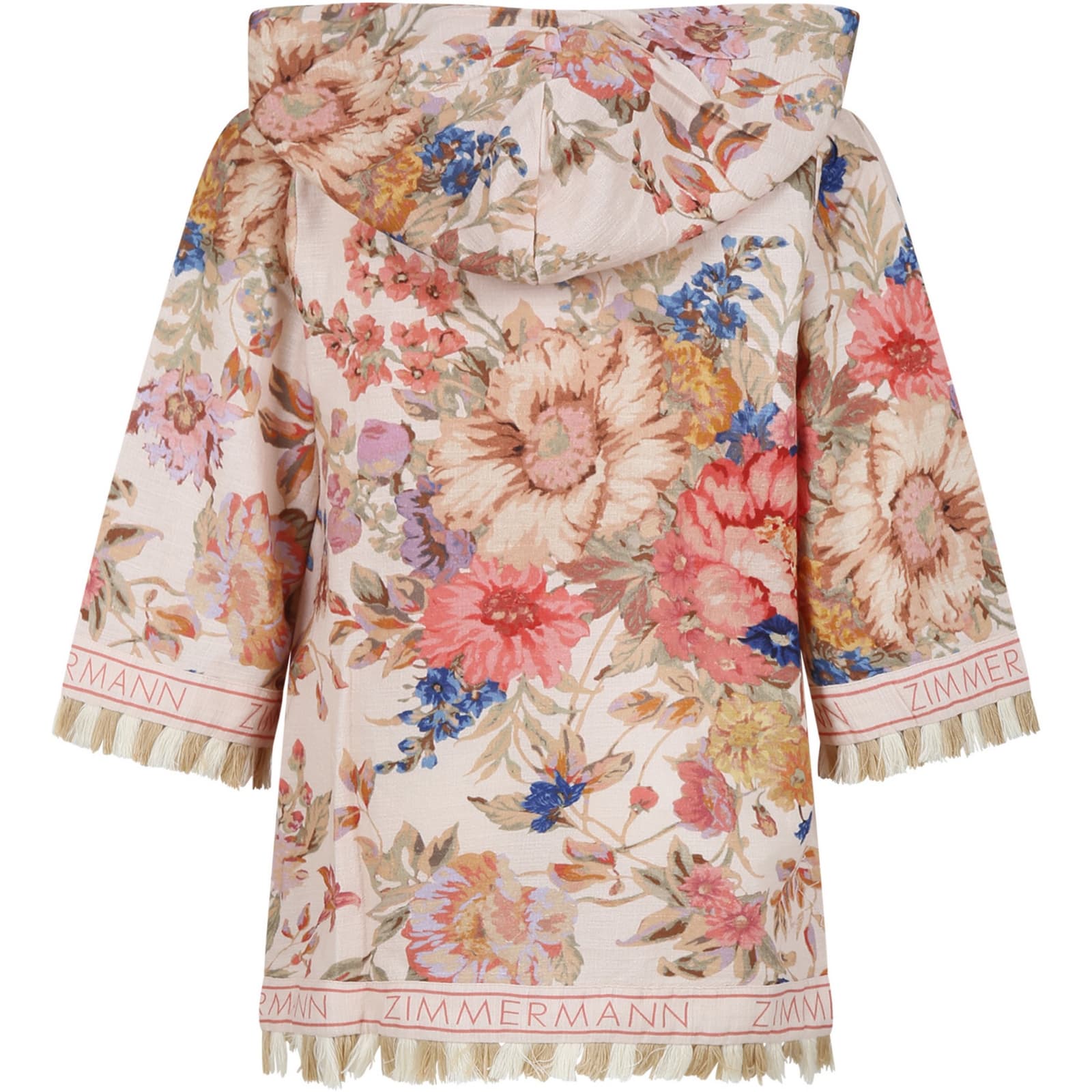 Shop Zimmermann Ivory Cover-up For Girl With Floral Print