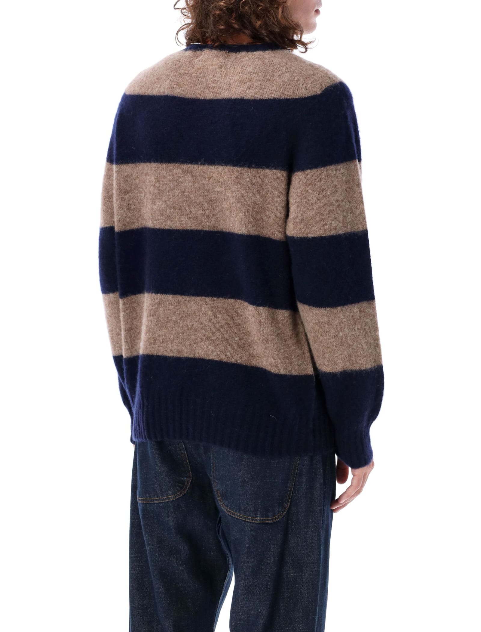 Ymc You Must Create Ymc Stripes Shetland Sweater In Navy Stripe