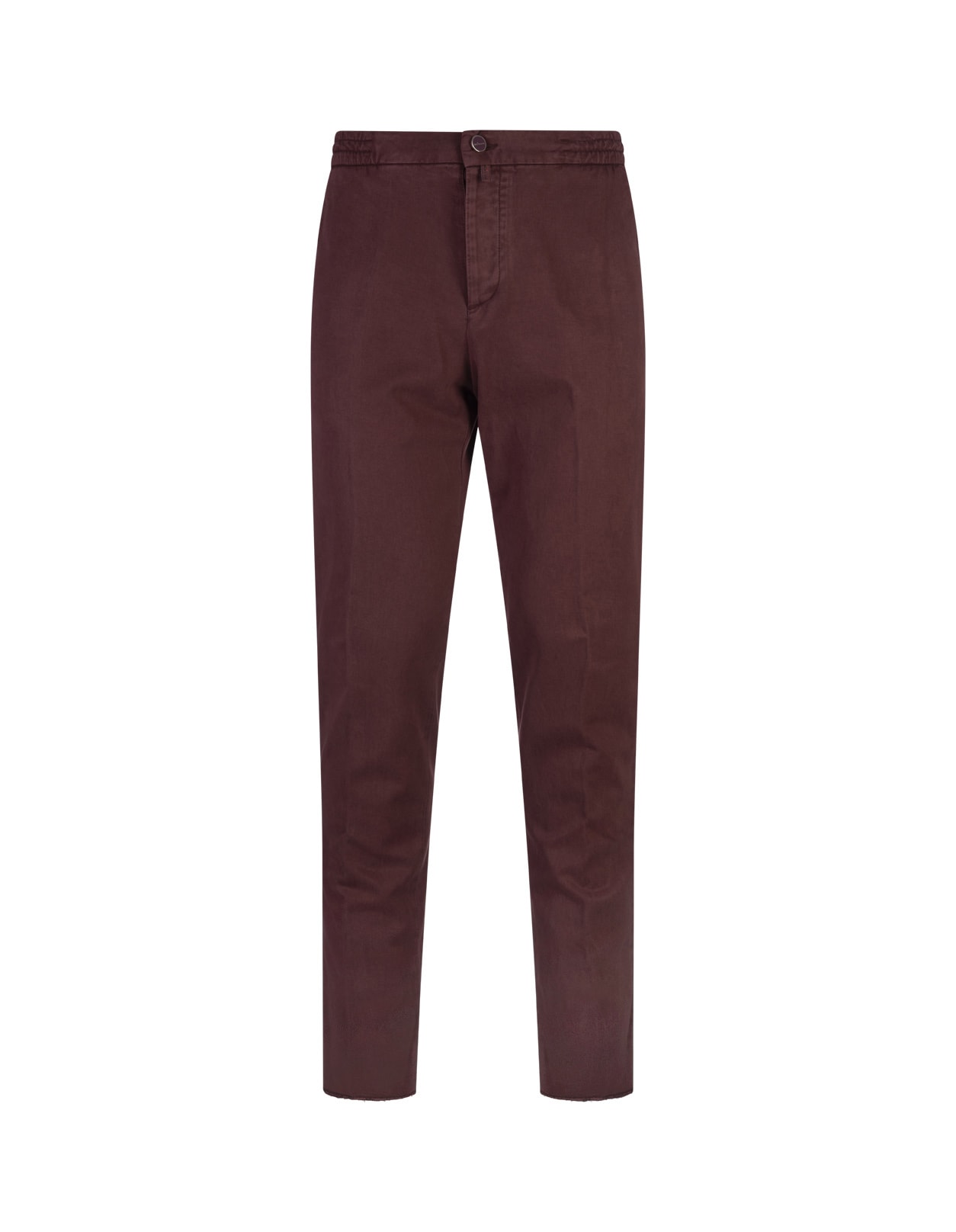 Shop Kiton Burgundy Trousers With Elasticised Waistband In Red