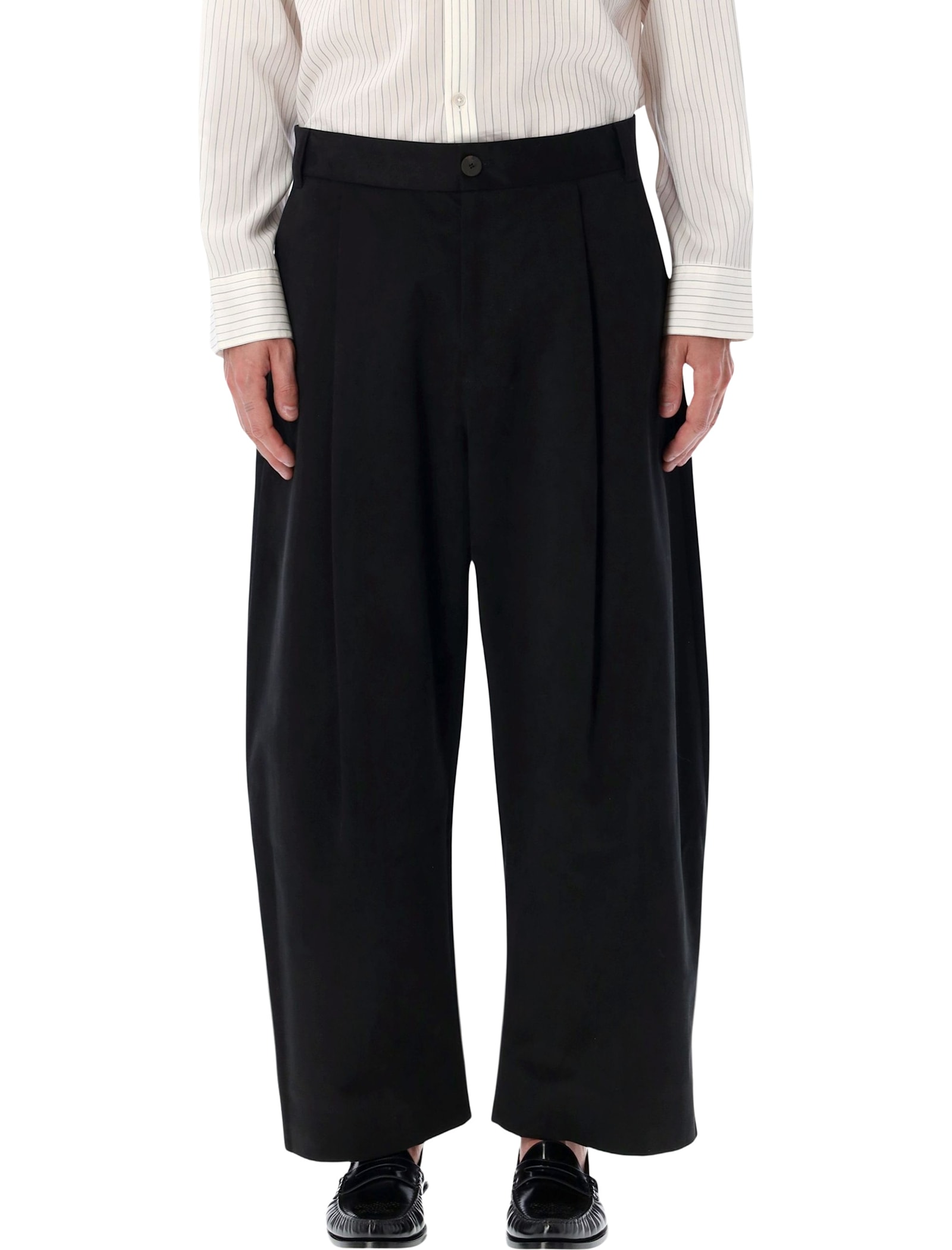 Studio Nicholson Wide-leg Peached Cotton Sorte Trousers In Black