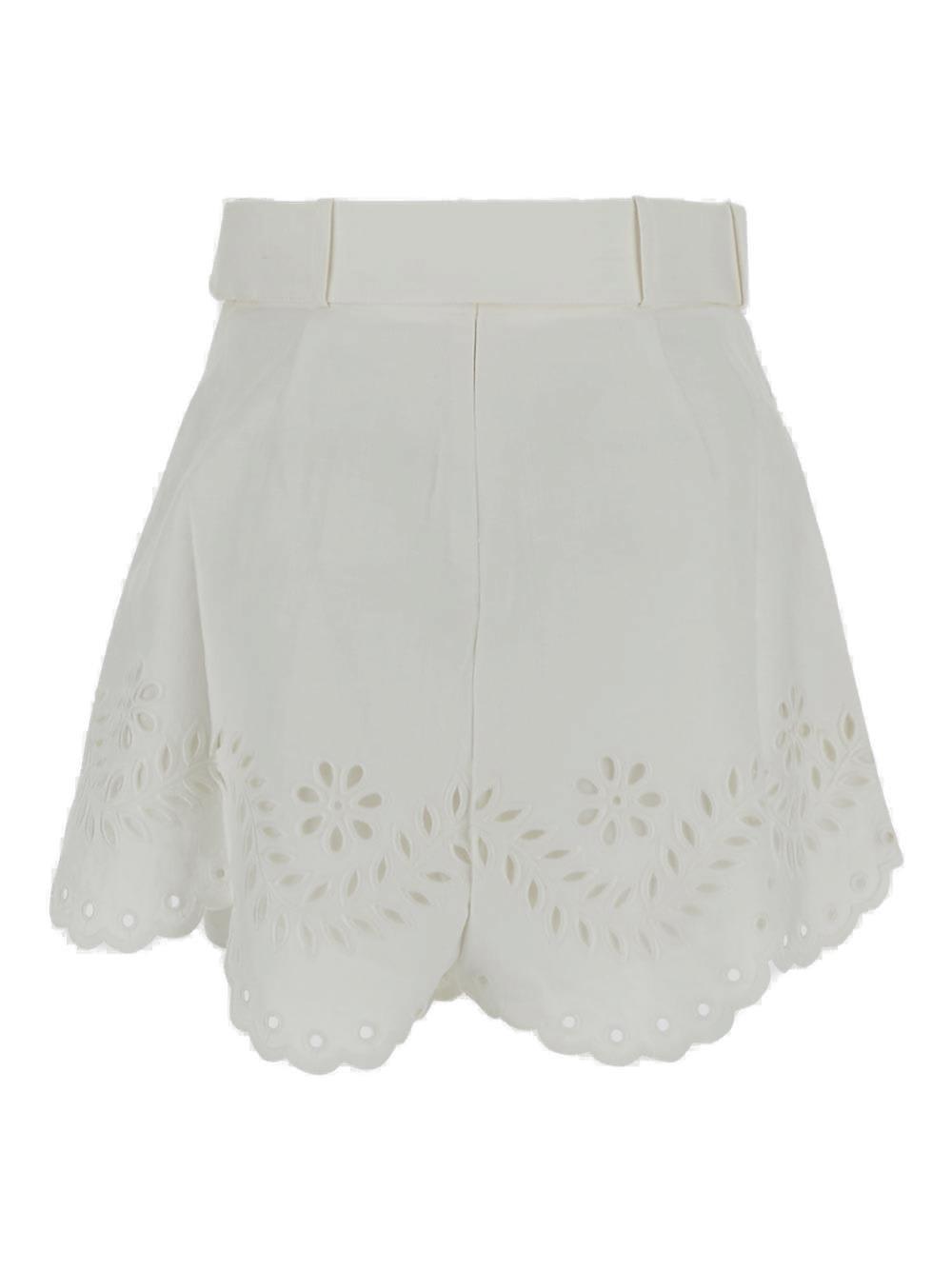 Shop Zimmermann Junie Embroidered Shorts In White