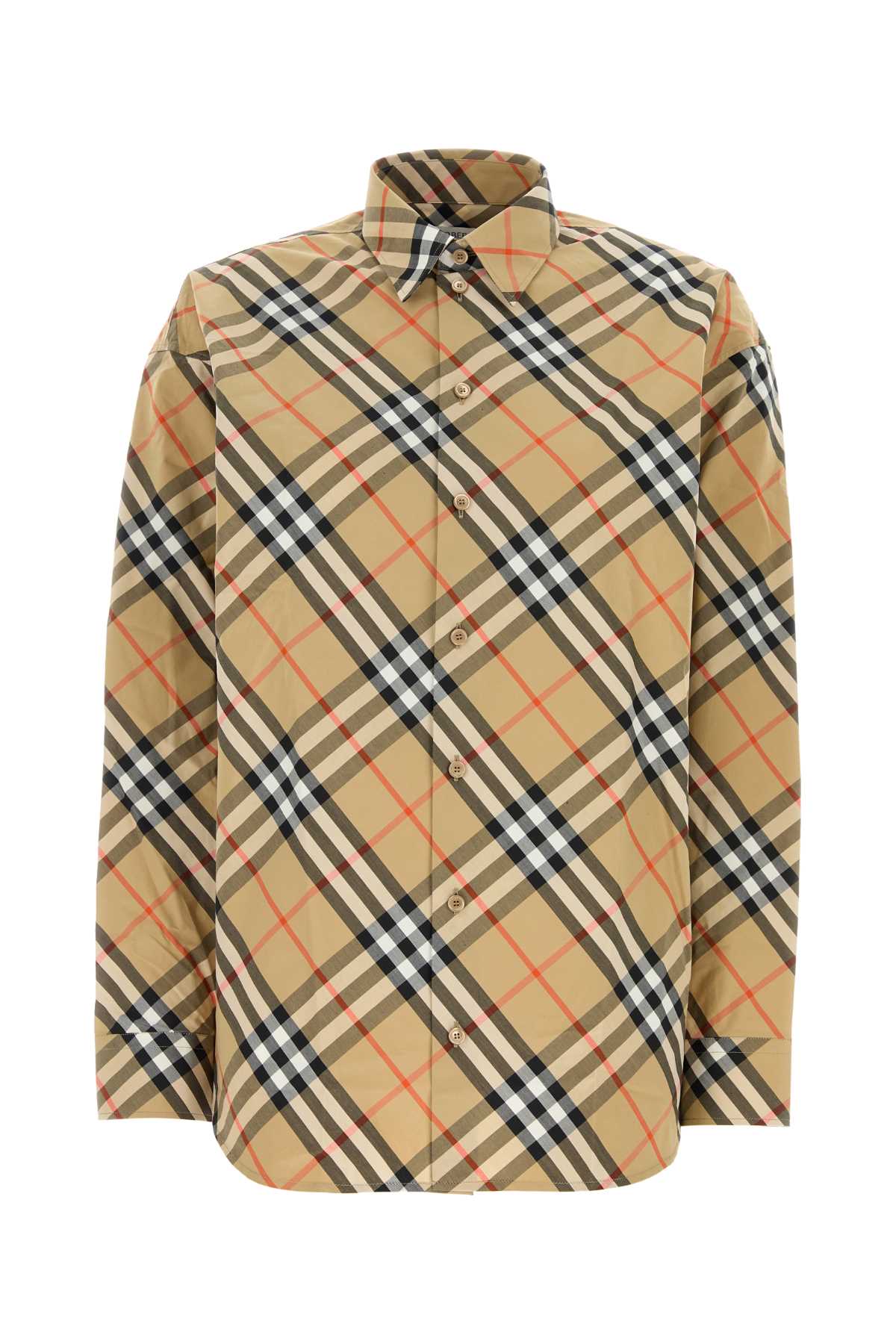 Shop Burberry Embroidered Poplin Shirt In Sandipcheck