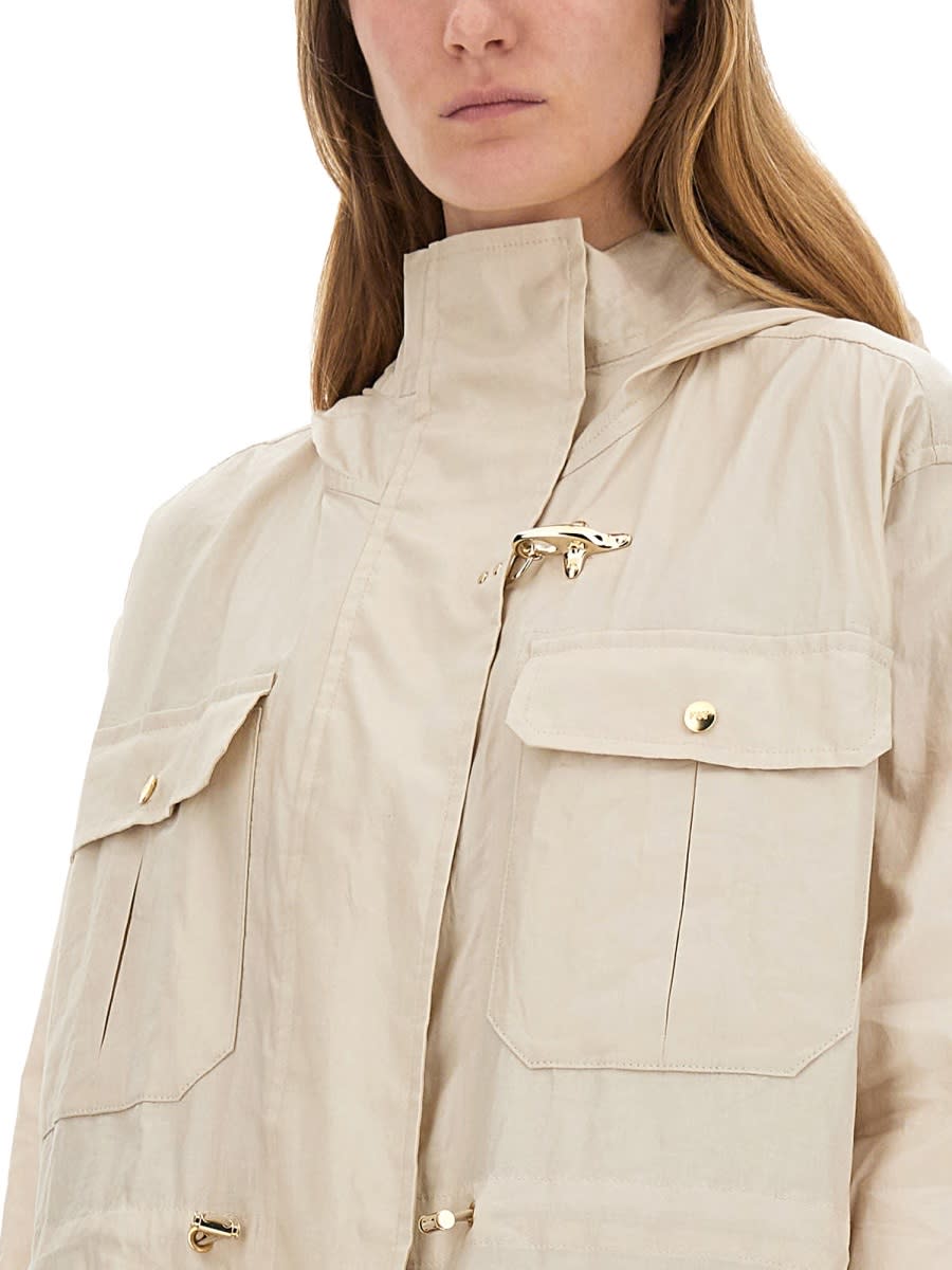 Fay Linen And Cotton Blend Parka Coat In Beige