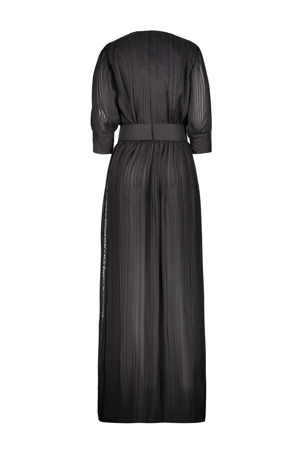 Shop Rochas Pleated Long Dress In Chiffon In Black
