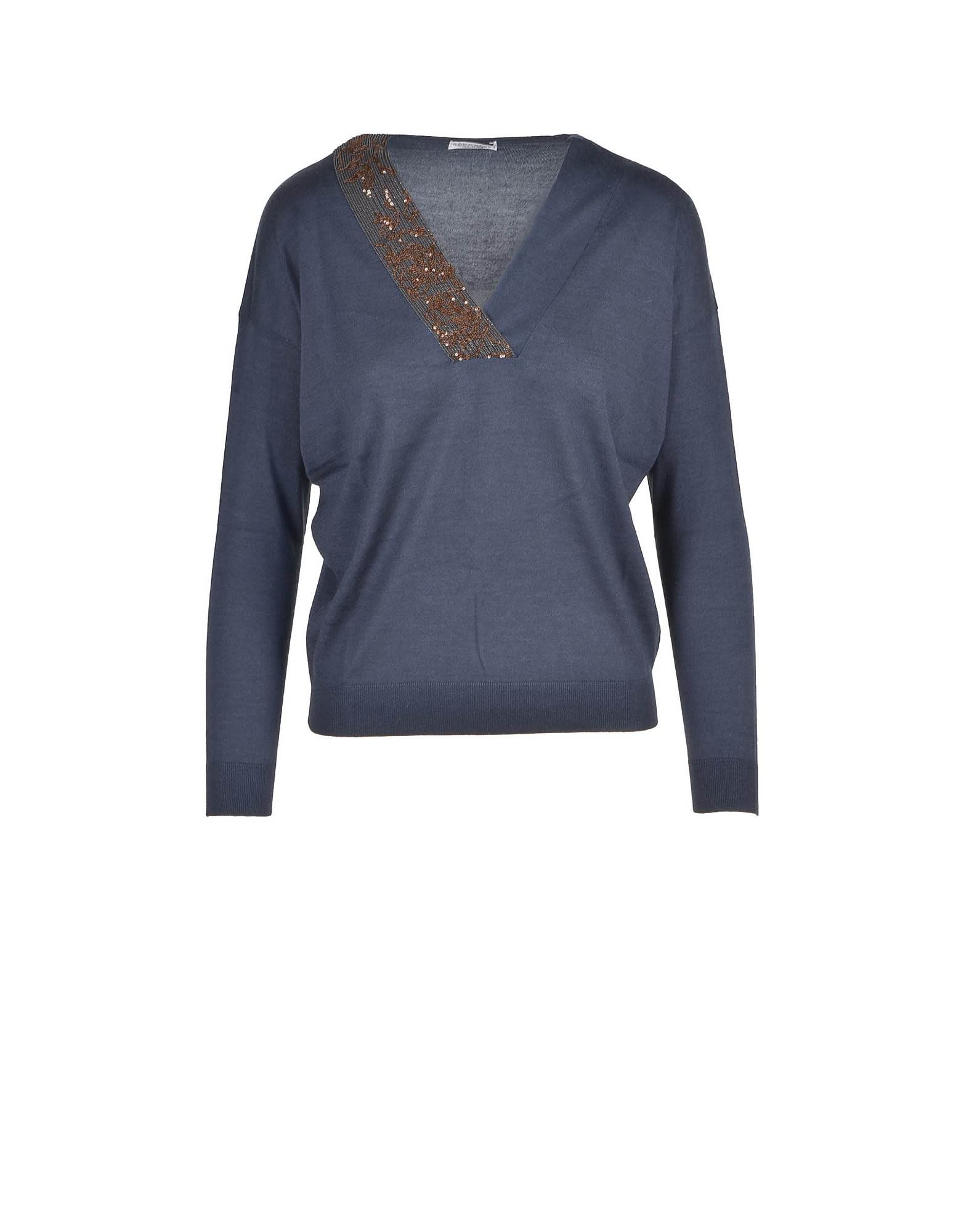 Brunello Cucinelli Womens Blue Sweater