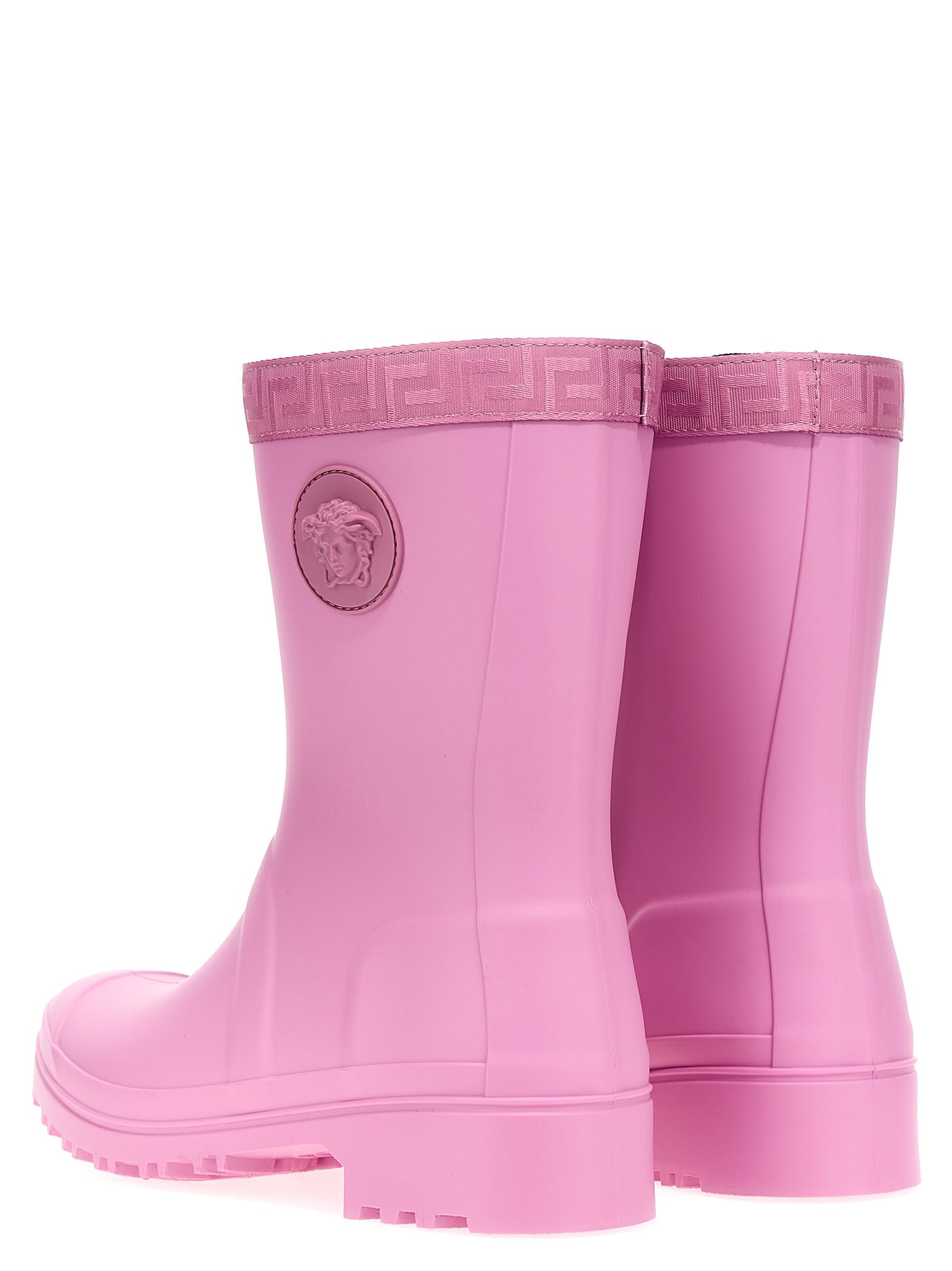 Shop Versace Greca Rain Boots In Pink