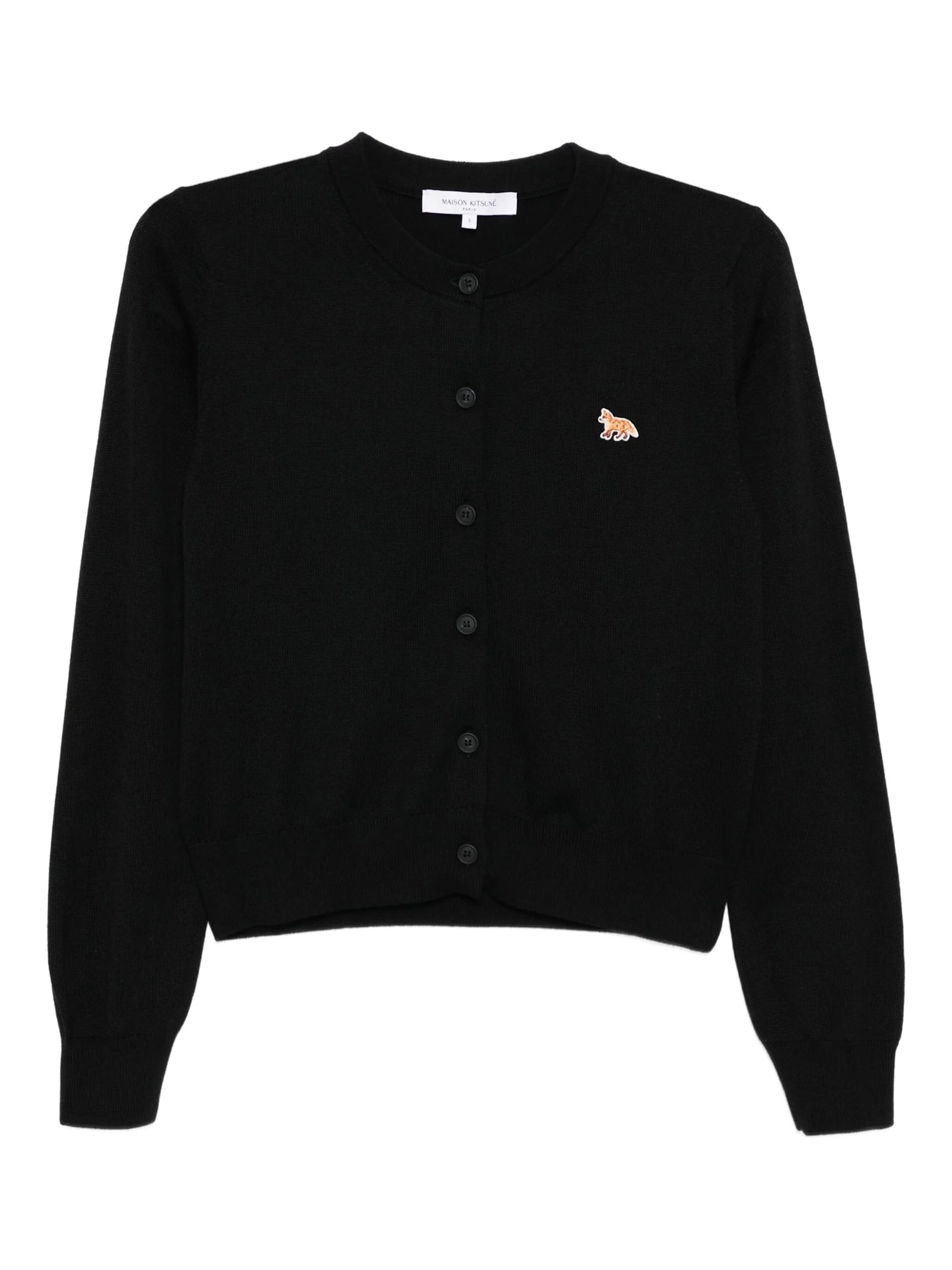 Maison Kitsuné V-neck Long Sleeve Wool Cardigan In Black