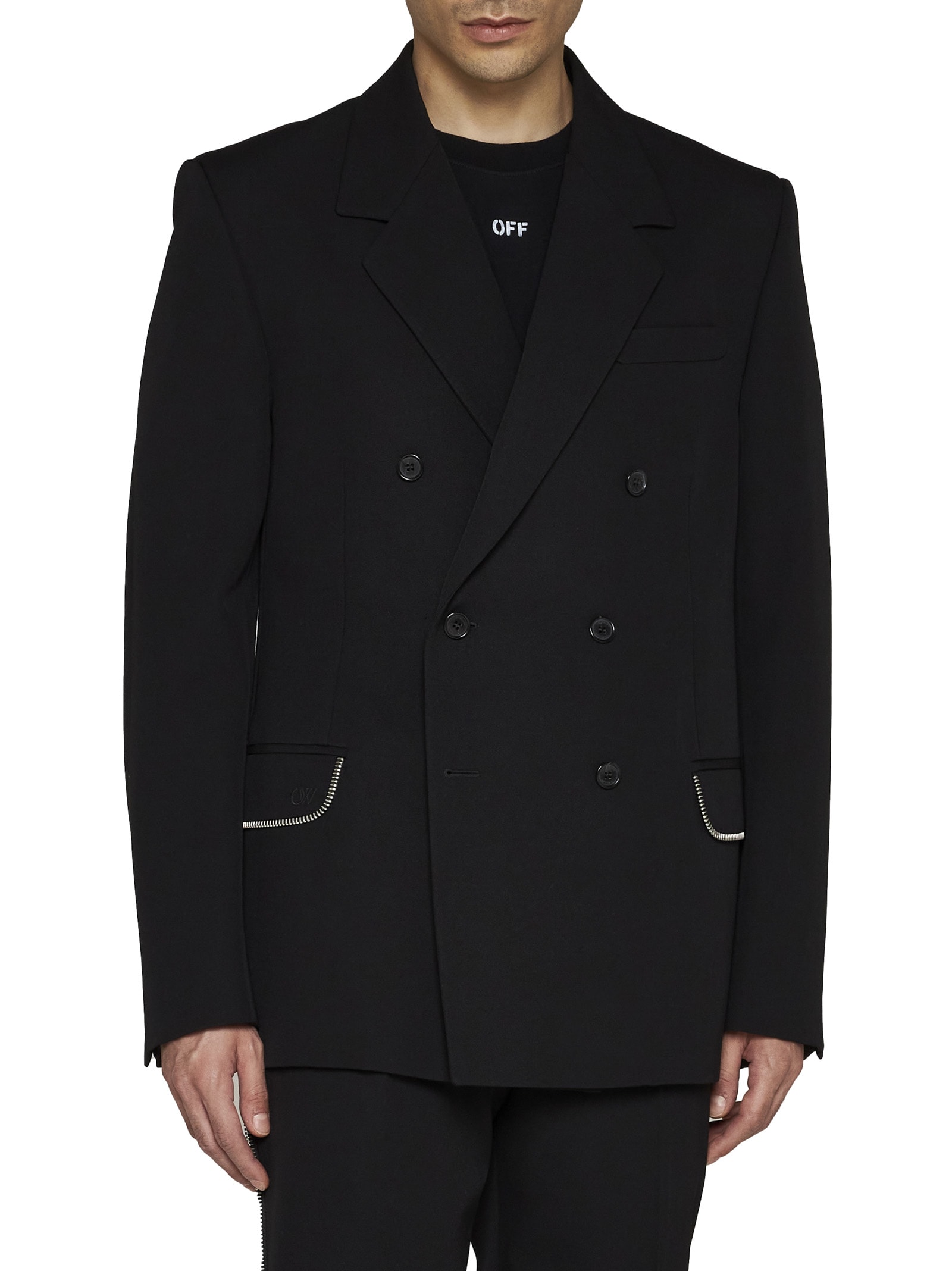 Off-white Virgin Wool Double-breasted Blazer In Black