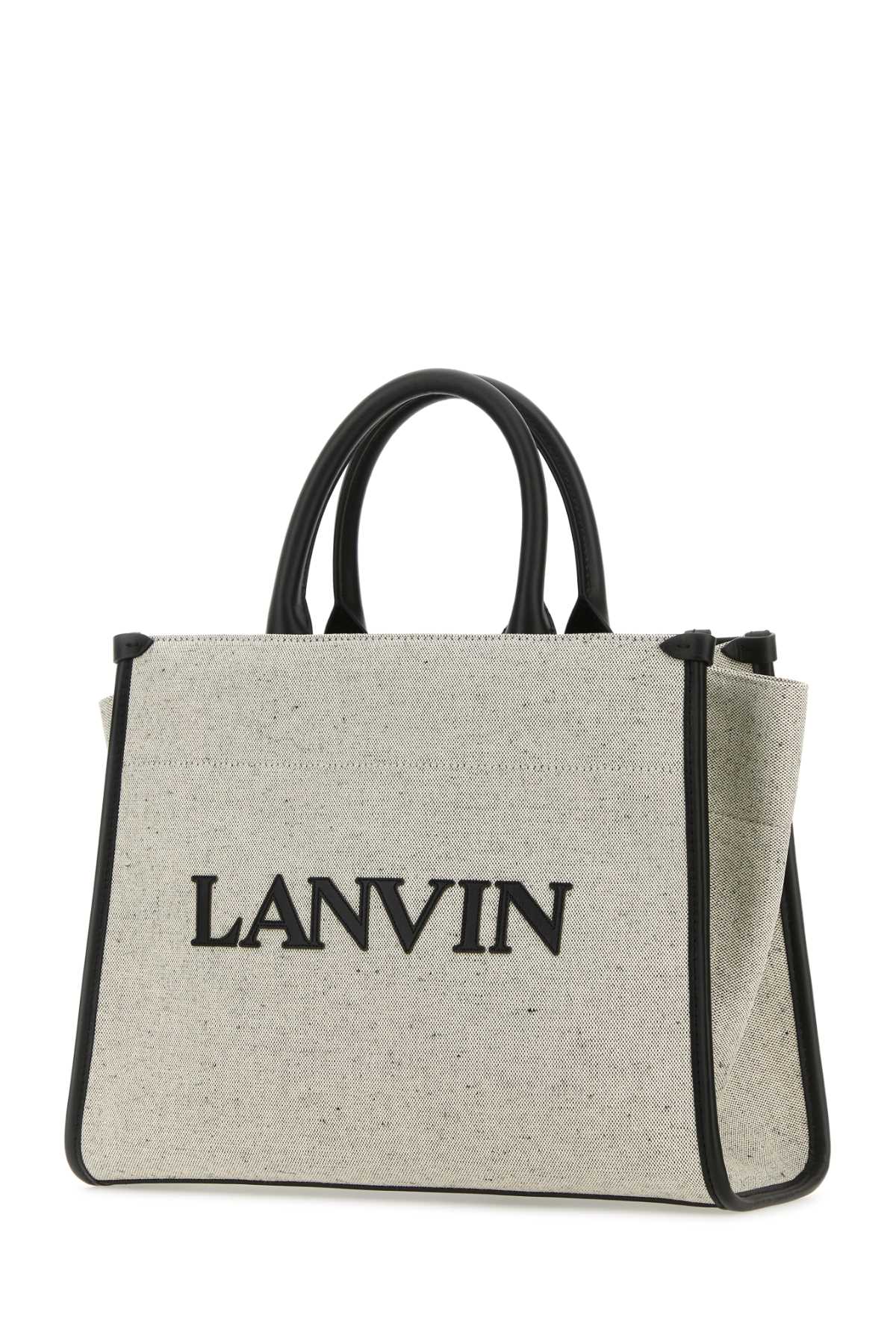 Shop Lanvin Two-tone Canvas Small In & Out Shopping Bag In Beigeblack