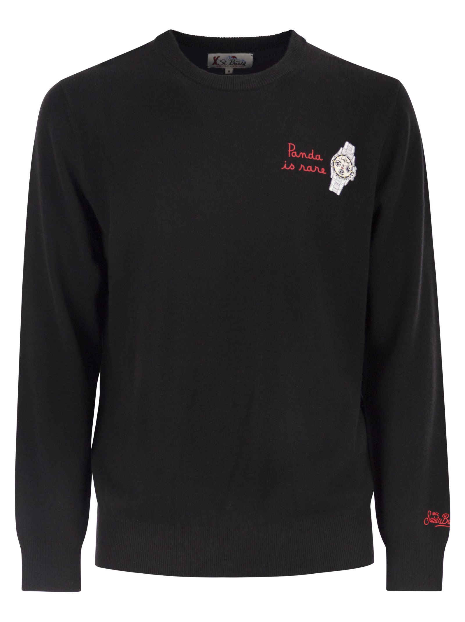 Mc2 Saint Barth Heron - Crew Neck Jumper With Embroidery On The Chest In Brown